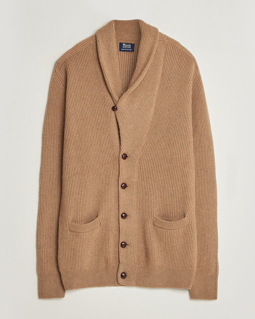 William Lockie Windsor Camelhair Shawl Cardigan Natural Brown – Brown