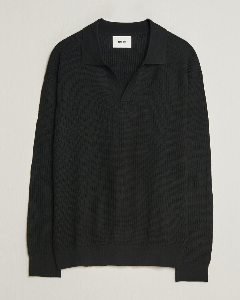 NN07 Nate Wool Knitted Polo Black – Black