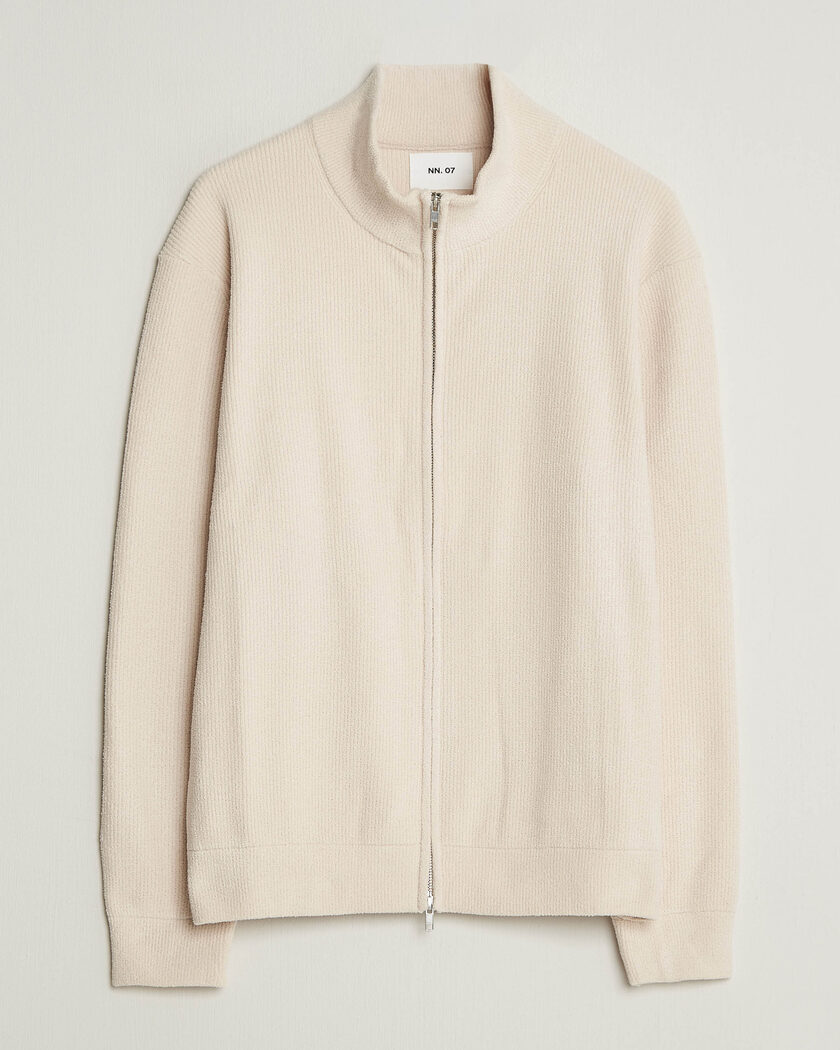 NN07 Danny Rib Knitted Full Zip Ivory – White