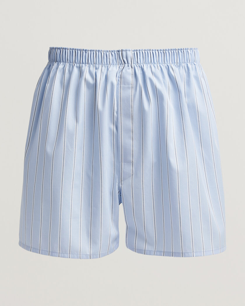 Sunspel Classic Woven Cotton Boxer Shorts Blue Wide Stripe – Blue