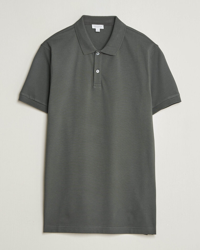 Sunspel Short Sleeve Pique Polo Slate Green – Green