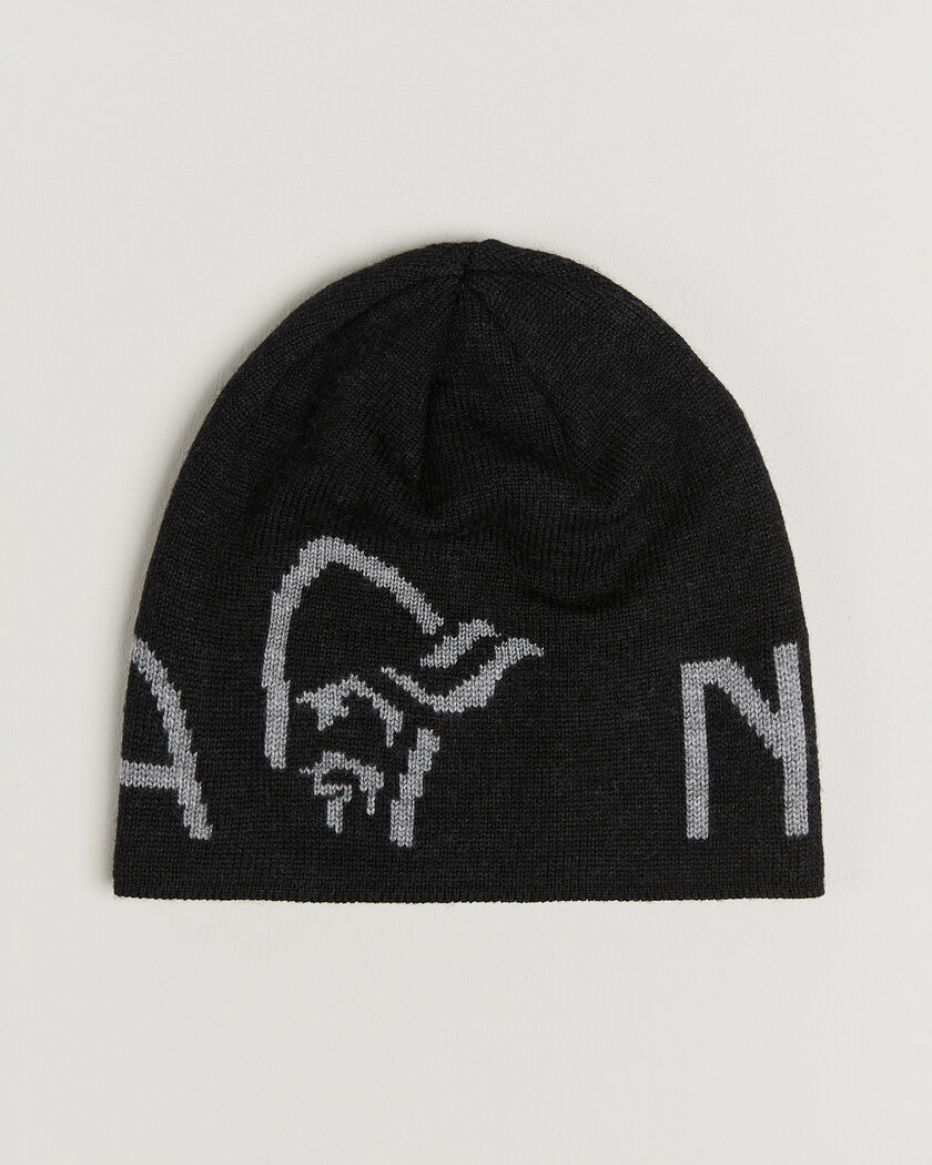 Norrøna Mid Merino Wool Logo Beanie Caviar Melange – Black