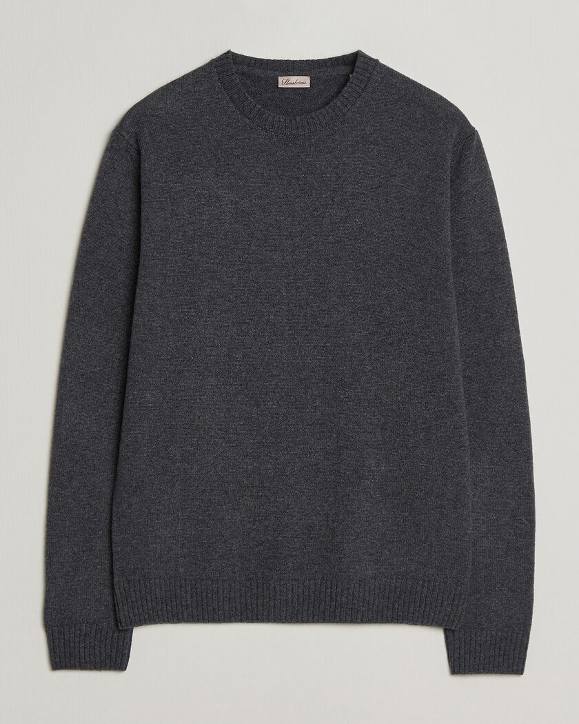  Stenströms Knitted Lambswool Crew Neck Dark Grey Melange – Grey