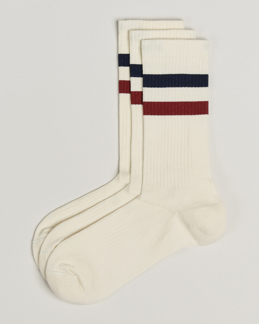 Sweyd 3-Pack Two Stripe Cotton Socks Navy/Red/White – White