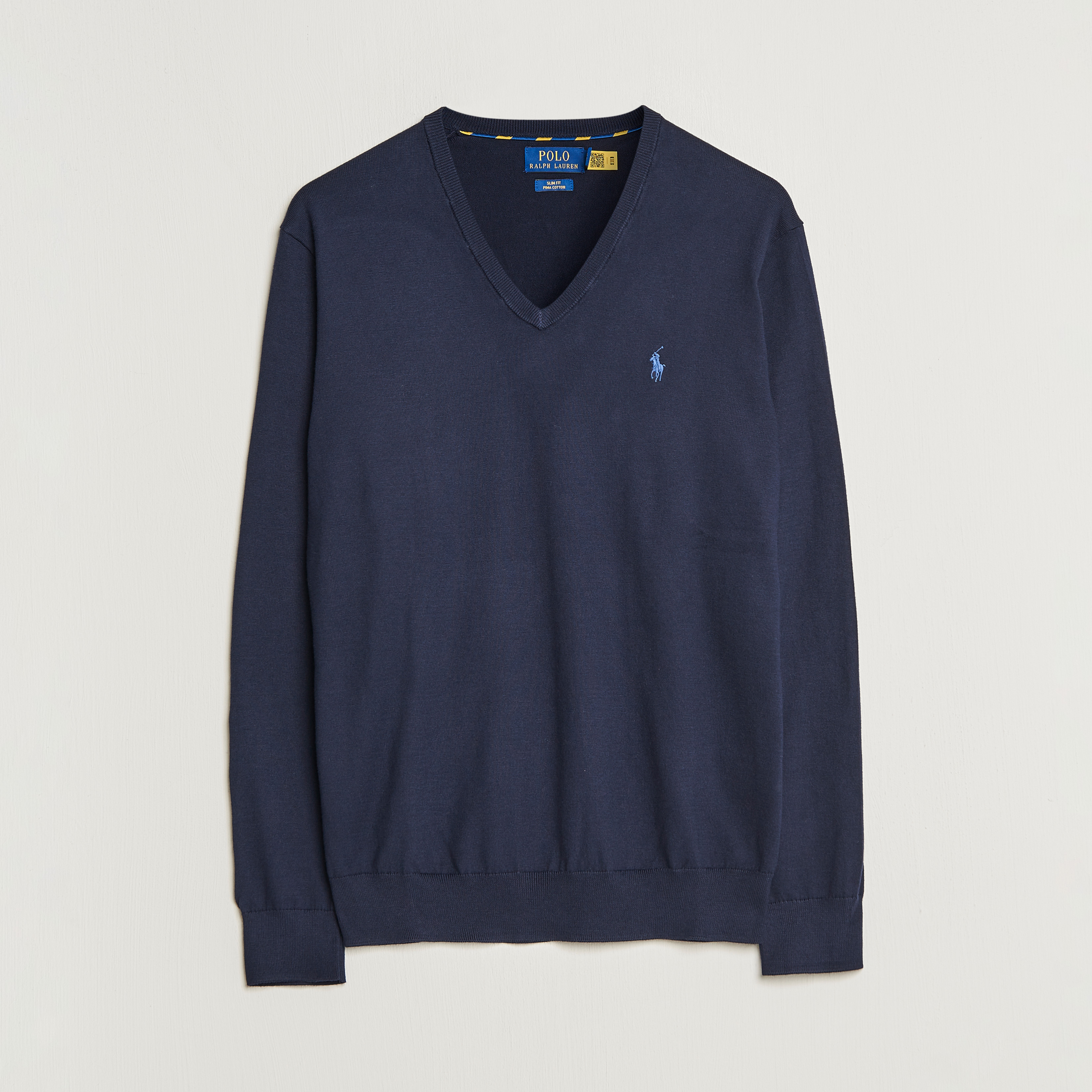 Ralph Lauren POLO RALPH LAUREN PIMA COTTON V-neck Pima cotton knit sweater, men's size XXL Pima Cotton blue type Vintage Second Hand