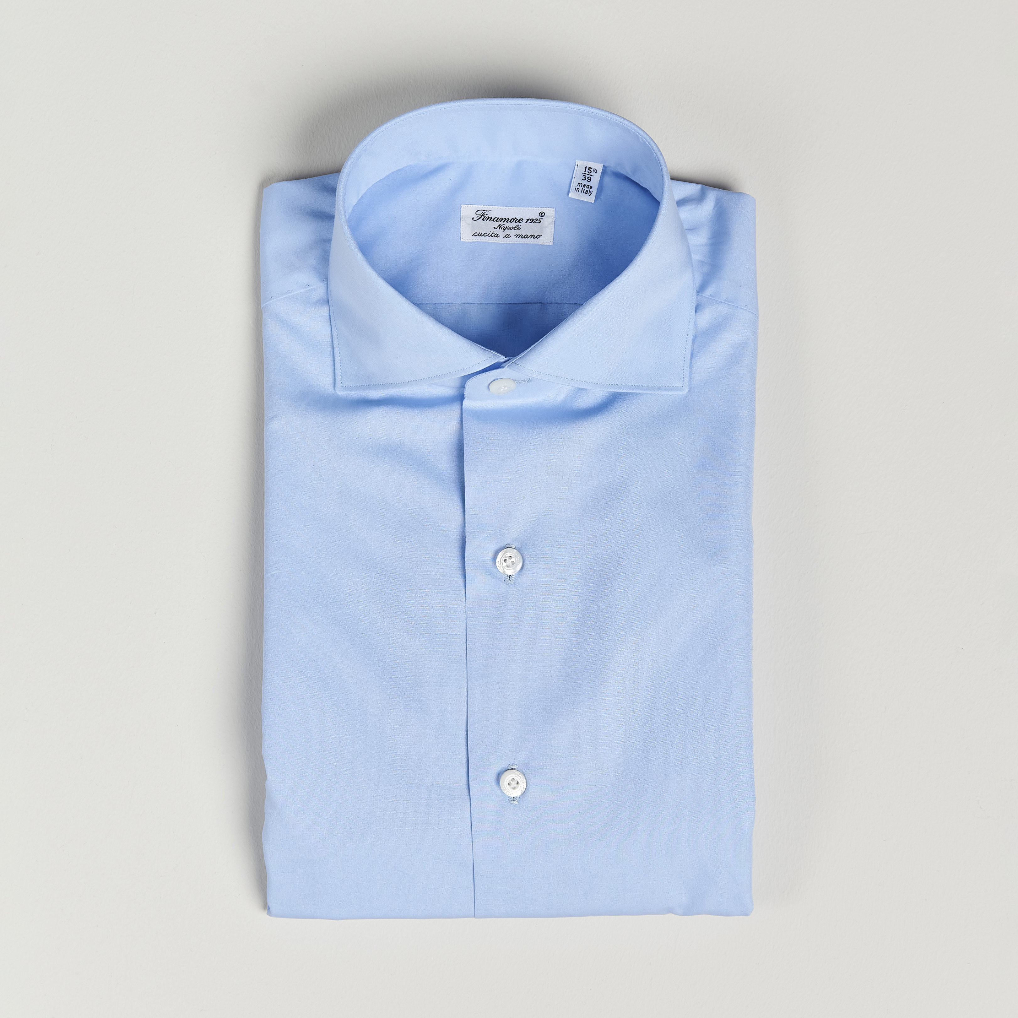 Chemise Finamore Napoli Entièrement Faite Main - Micro Gingham Bleu, Taille 41, Coton 100% - Neuf Sans étiquettes
