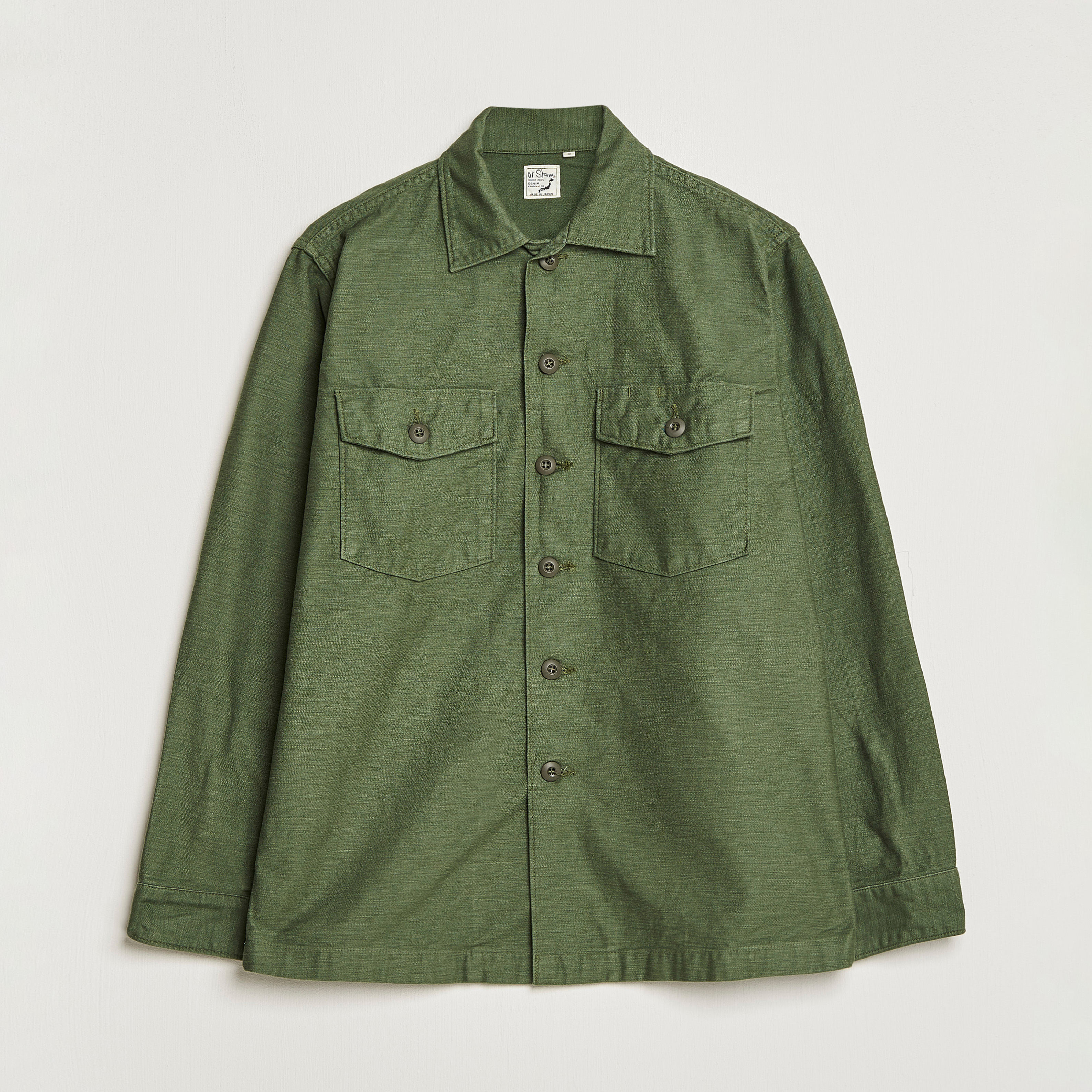 orSlow Cotton Sateen US Army Overshirt Green at CareOfCarl.com