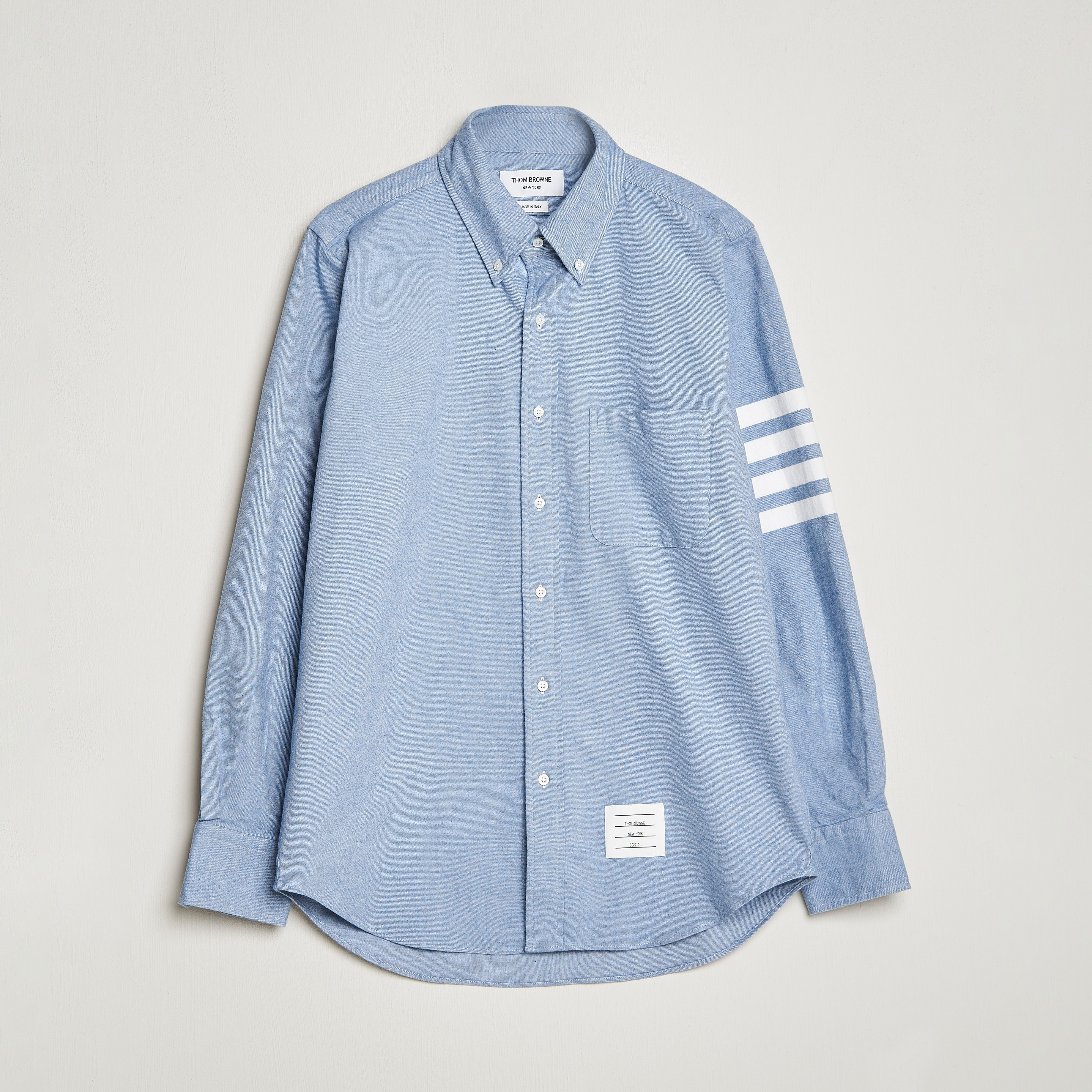 Thom Browne 4-Bar Flannel Shirt Light Blue at CareOfCarl.com