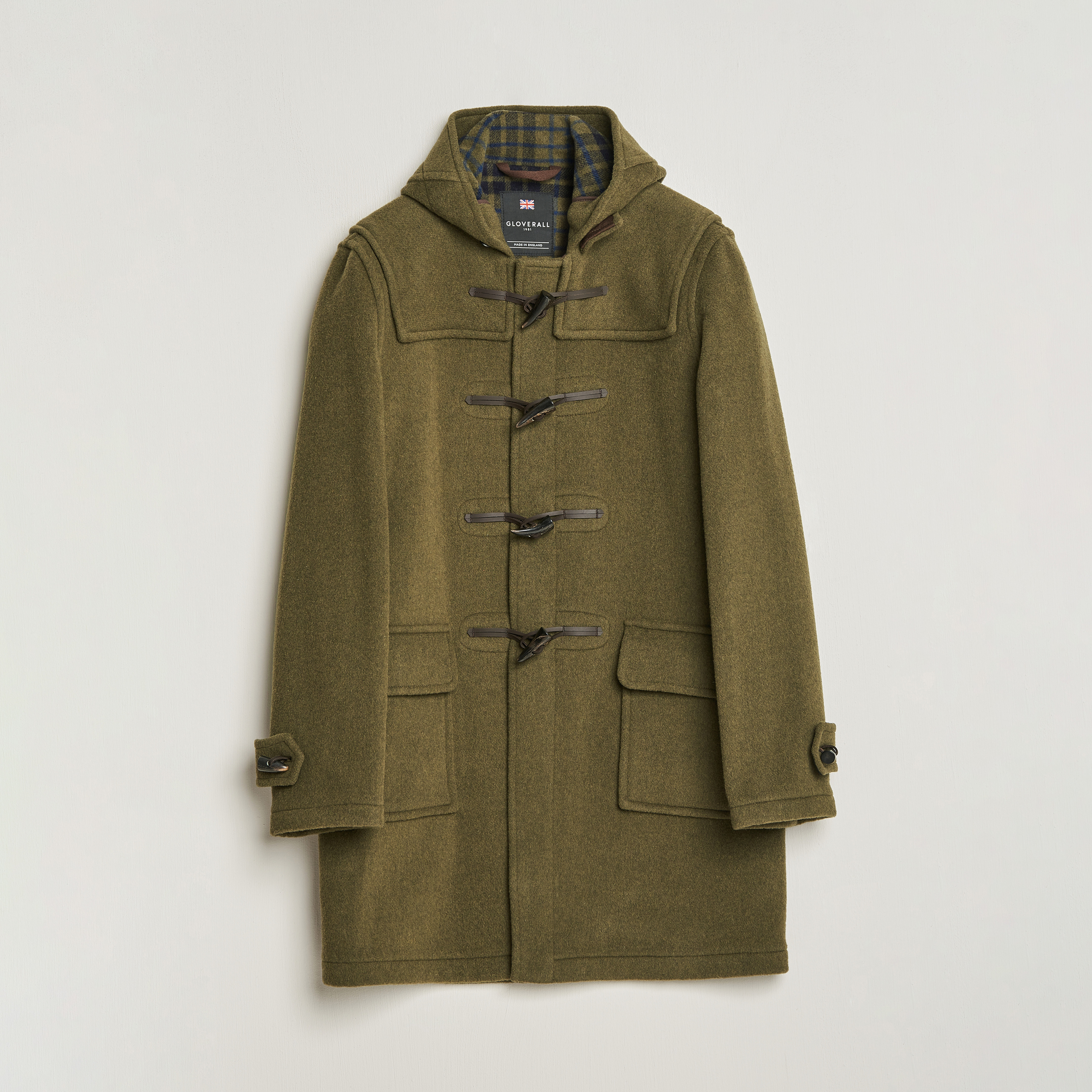 Gloverall Morris Duffle Coat Loden Green/Check at CareOfCarl.com