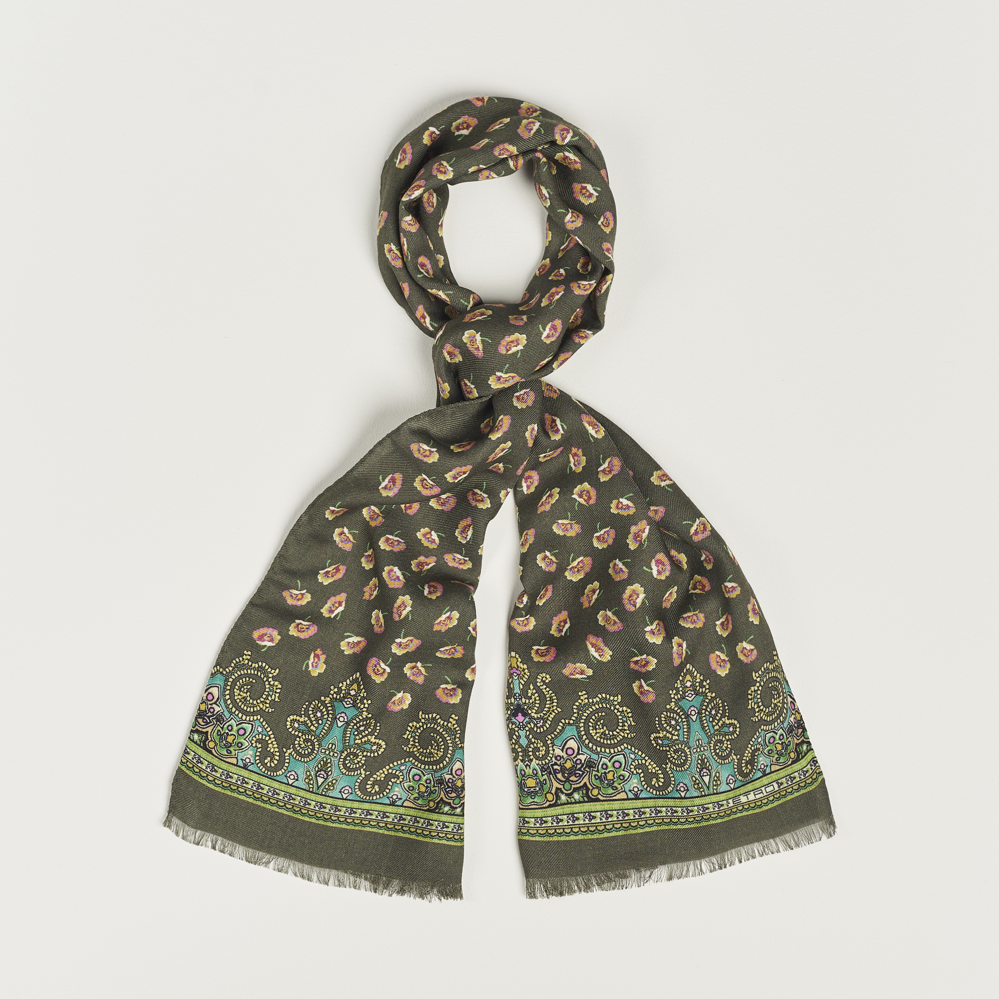 Etro Printed Wool/Silk Scarf Green at CareOfCarl.com