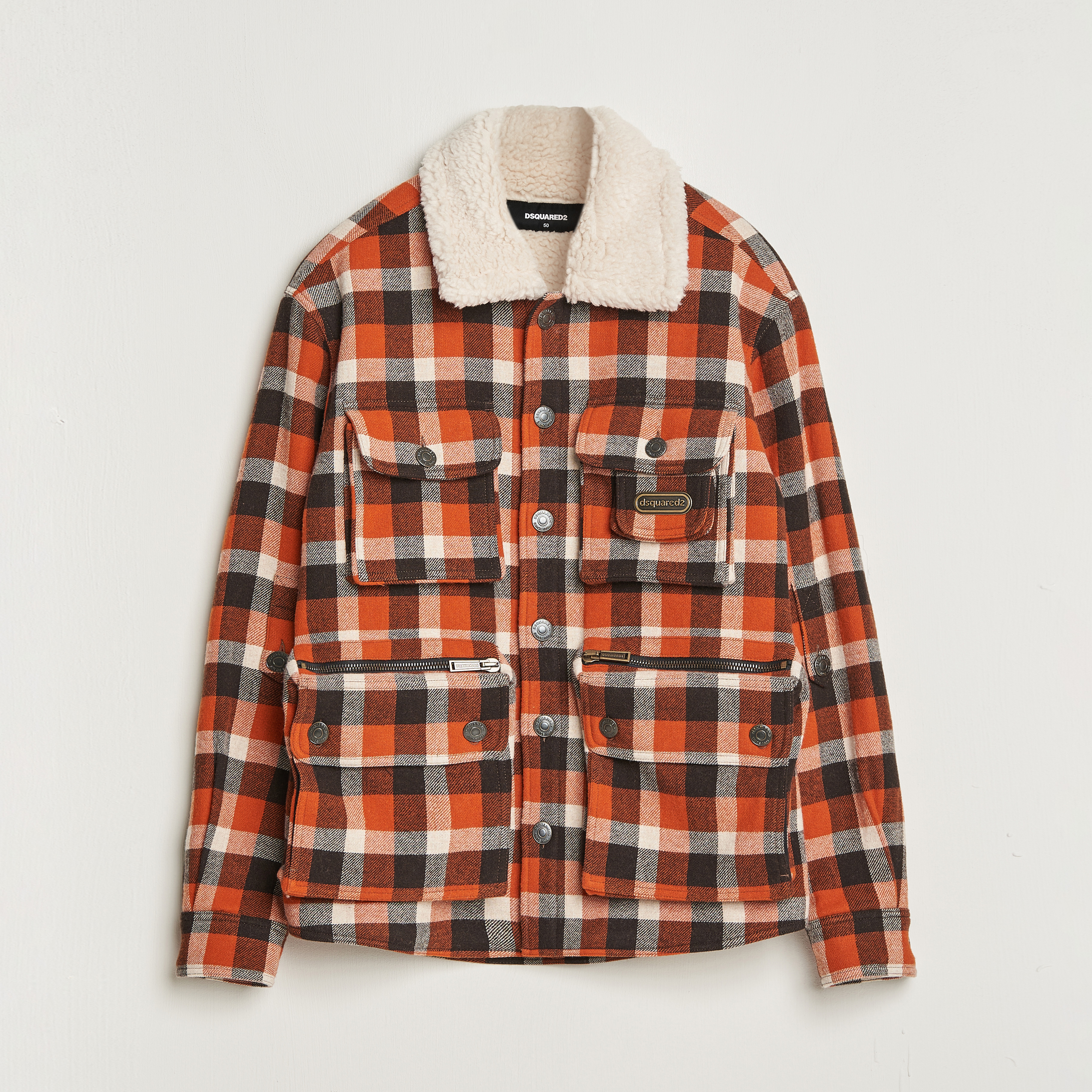 DSQUARED2 チェック柄ジャケット サイズ S Dsquared2 Flannel Check Wool Jacket Rust/Blue at CareOfCarl.com