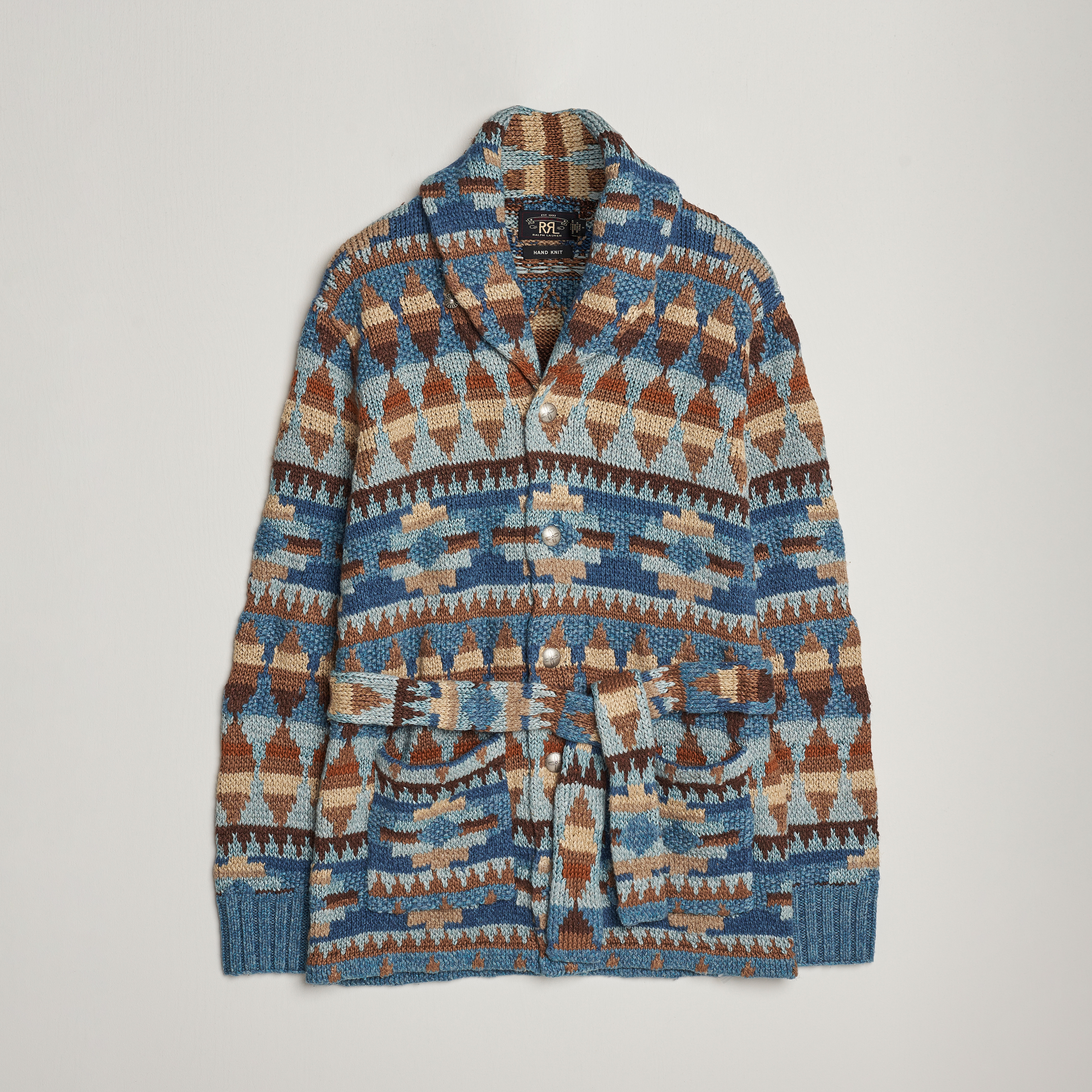 RRL Ranch Shawl Collar Cardigan Brown/Blue at CareOfCarl.com