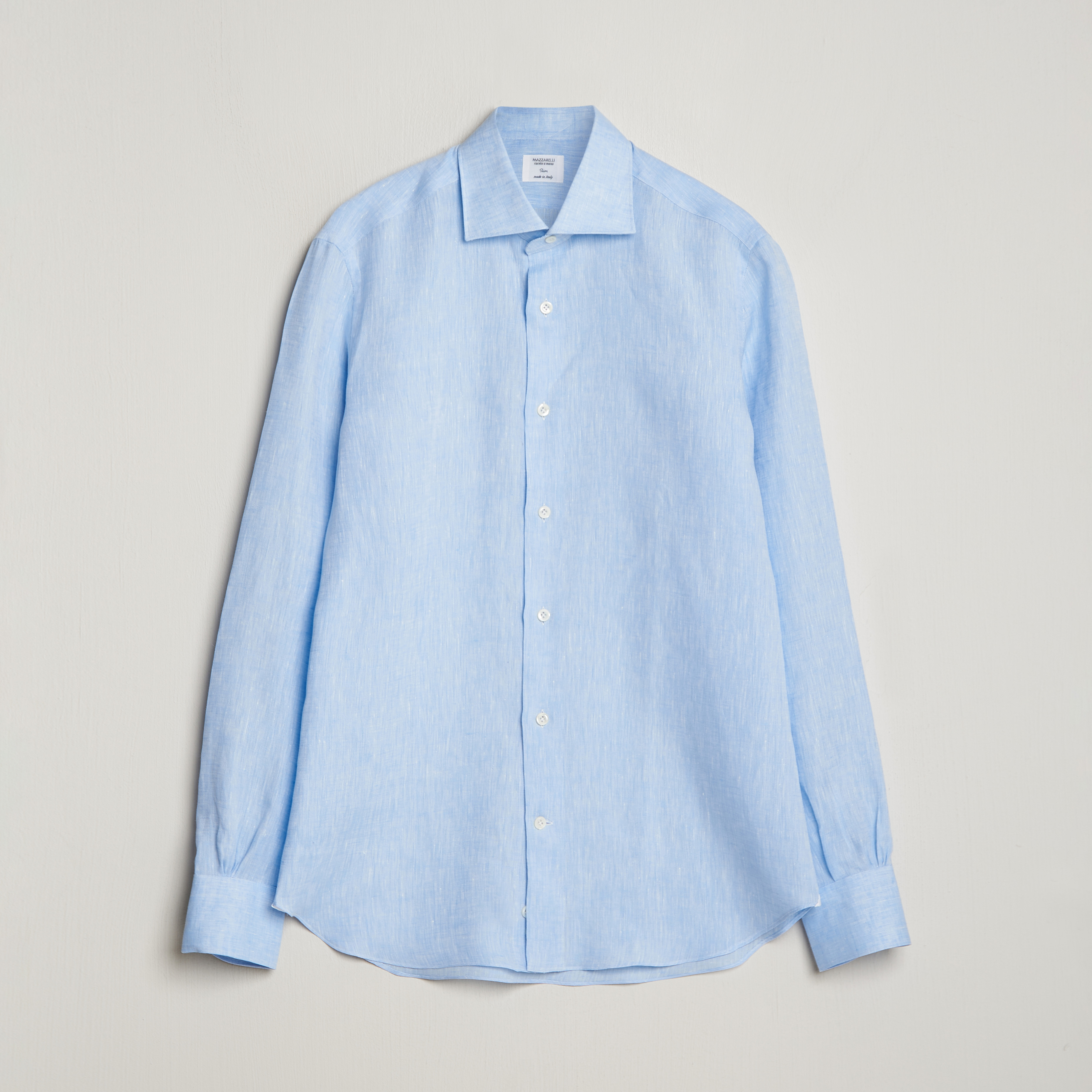 Mazzarelli Soft Linen Cut Away Shirt Light Blue at CareOfCarl.com