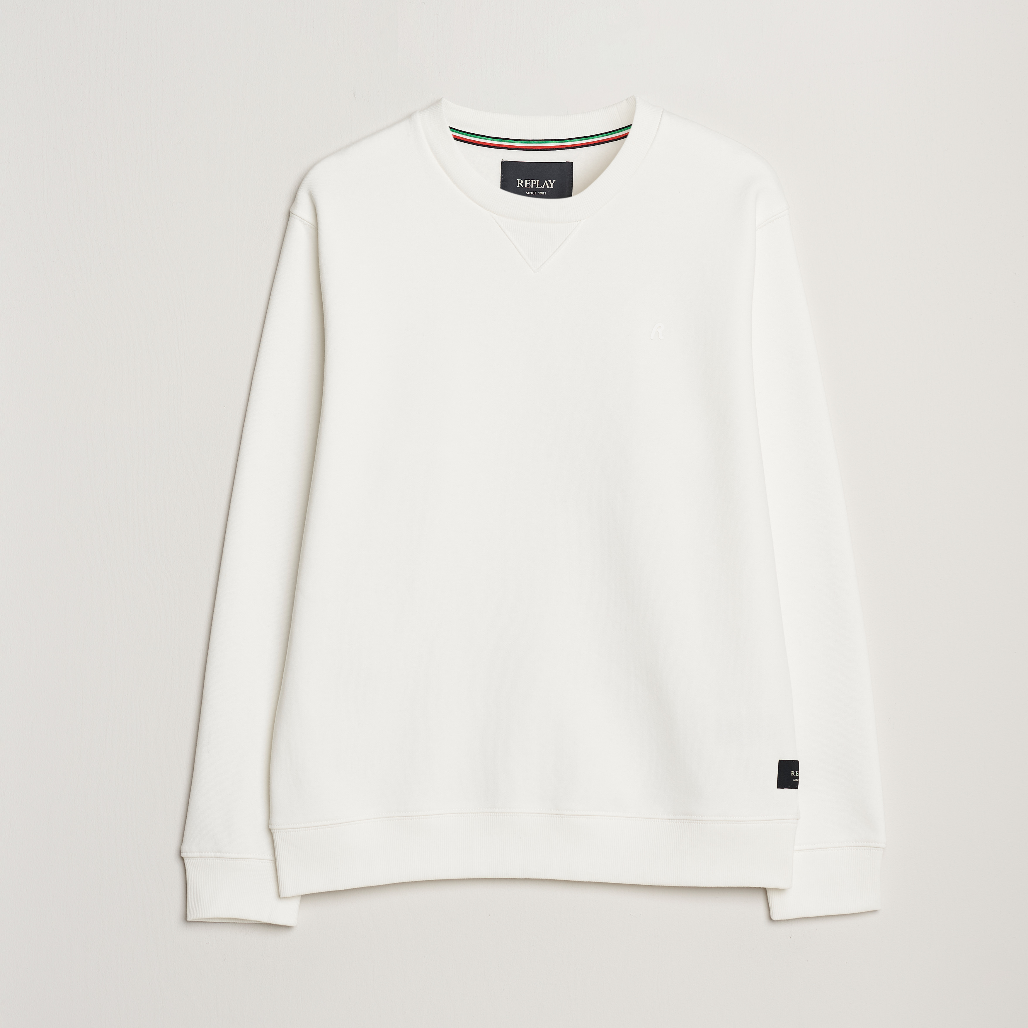 Replay Tonal Logo Crew Neck Sweatshirt Off White at CareOfCarl.com