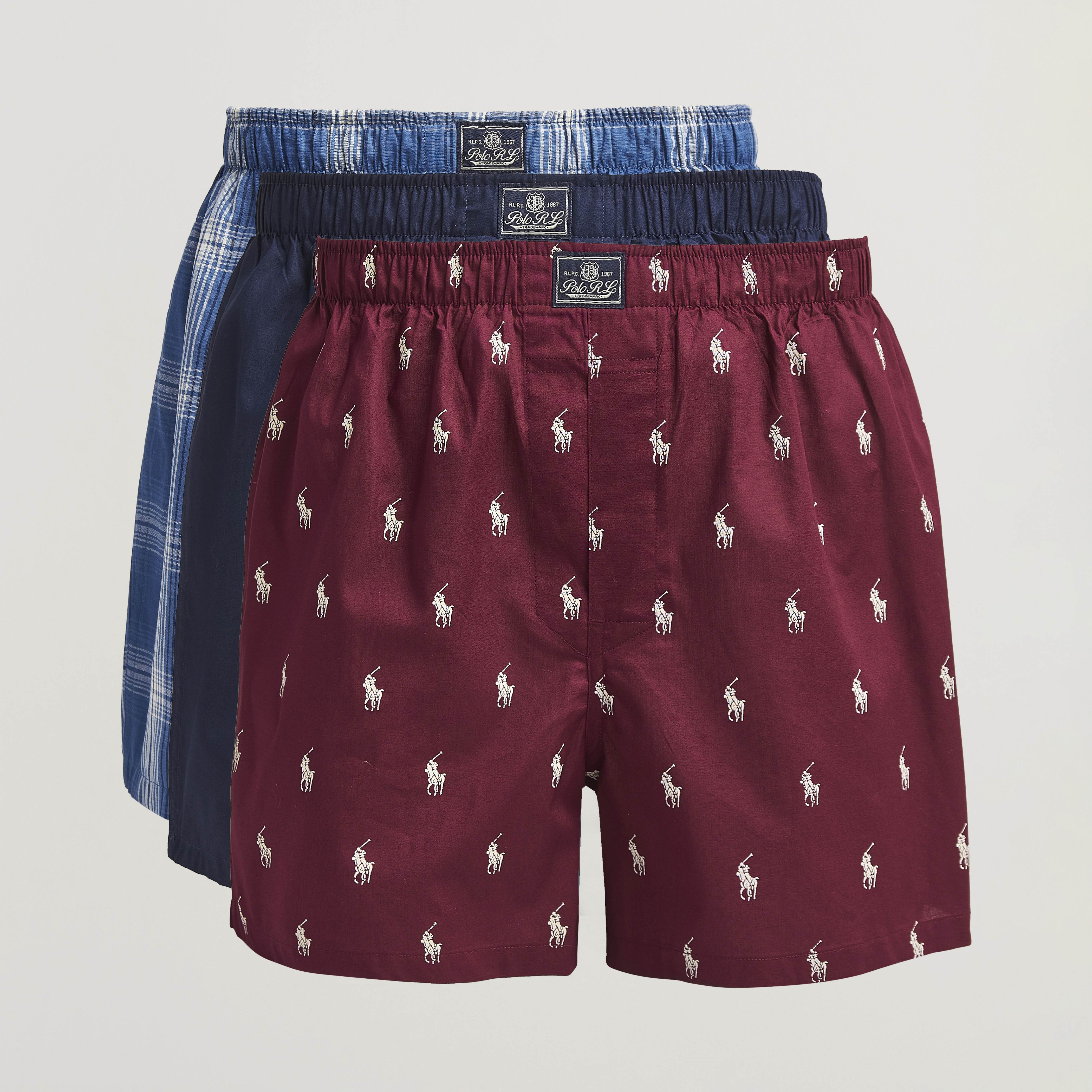 Red Patterned Boxers Polo Ralph Lauren 3-Pack Woven Boxer Plaid/Navy/Red PP at CareOfCarl.com