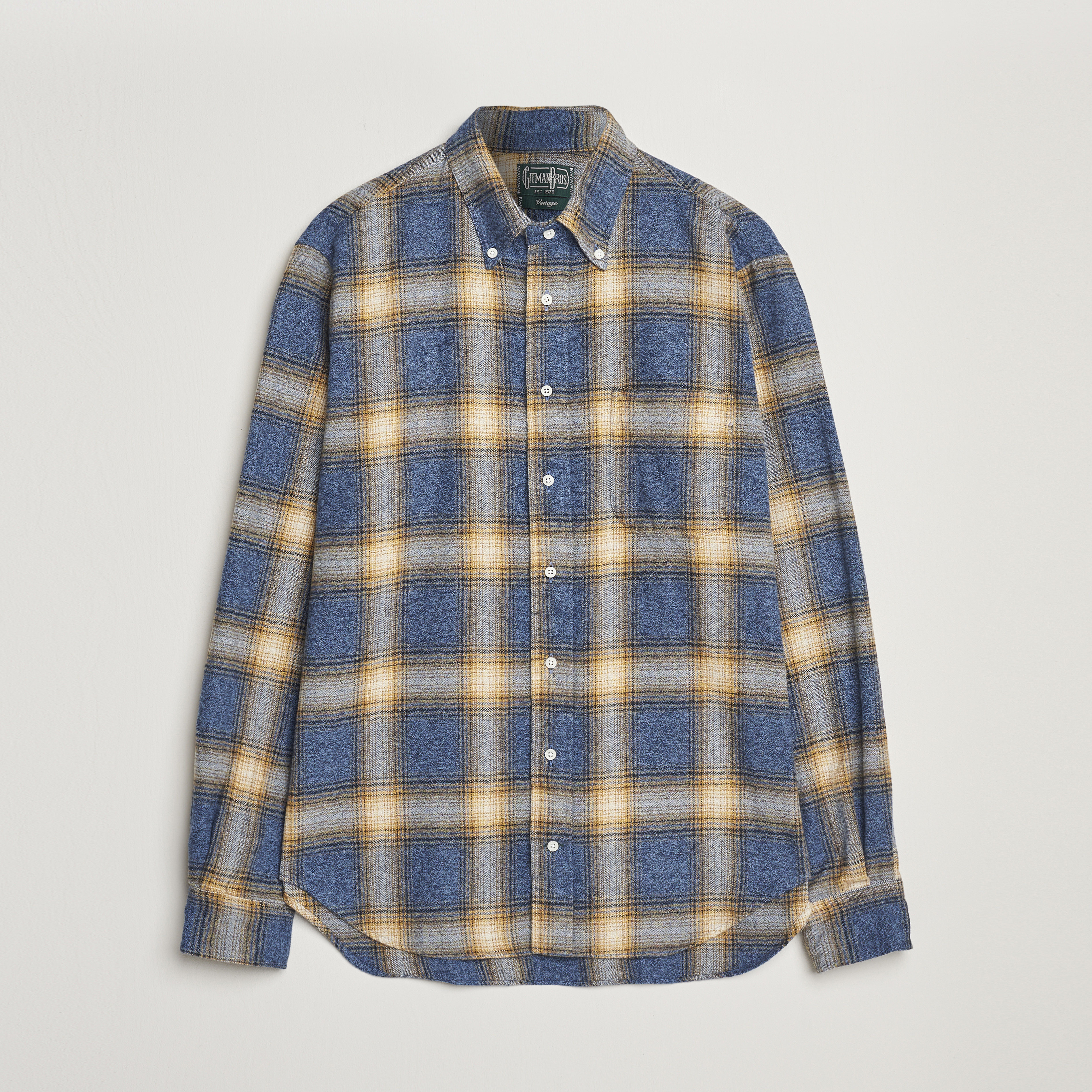 Gitman Vintage Button Down Brushed Flannel Shirt Blue Check at 