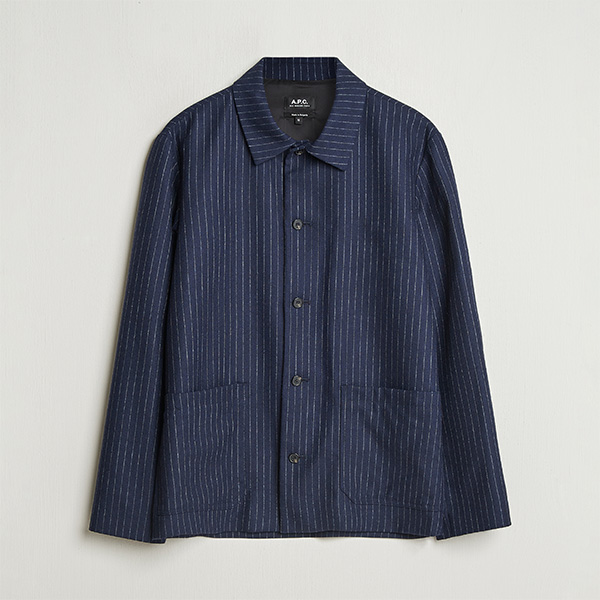 A.P.C. Wool Pinstriped Shirt Jacket Dark Navy at CareOfCarl.com
