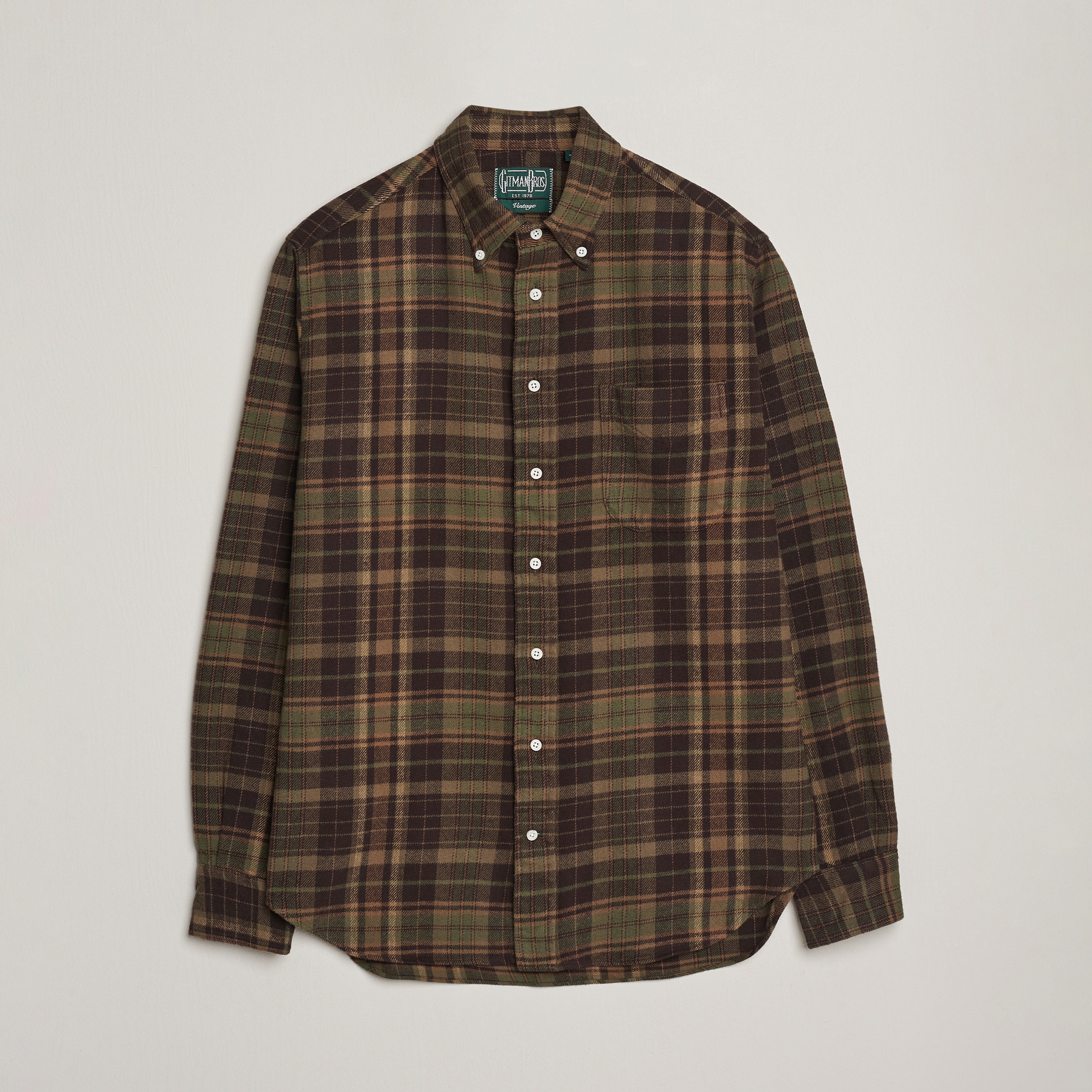 Gitman Vintage Brushed Winter Madras Button Down Shirt Brown/Olive