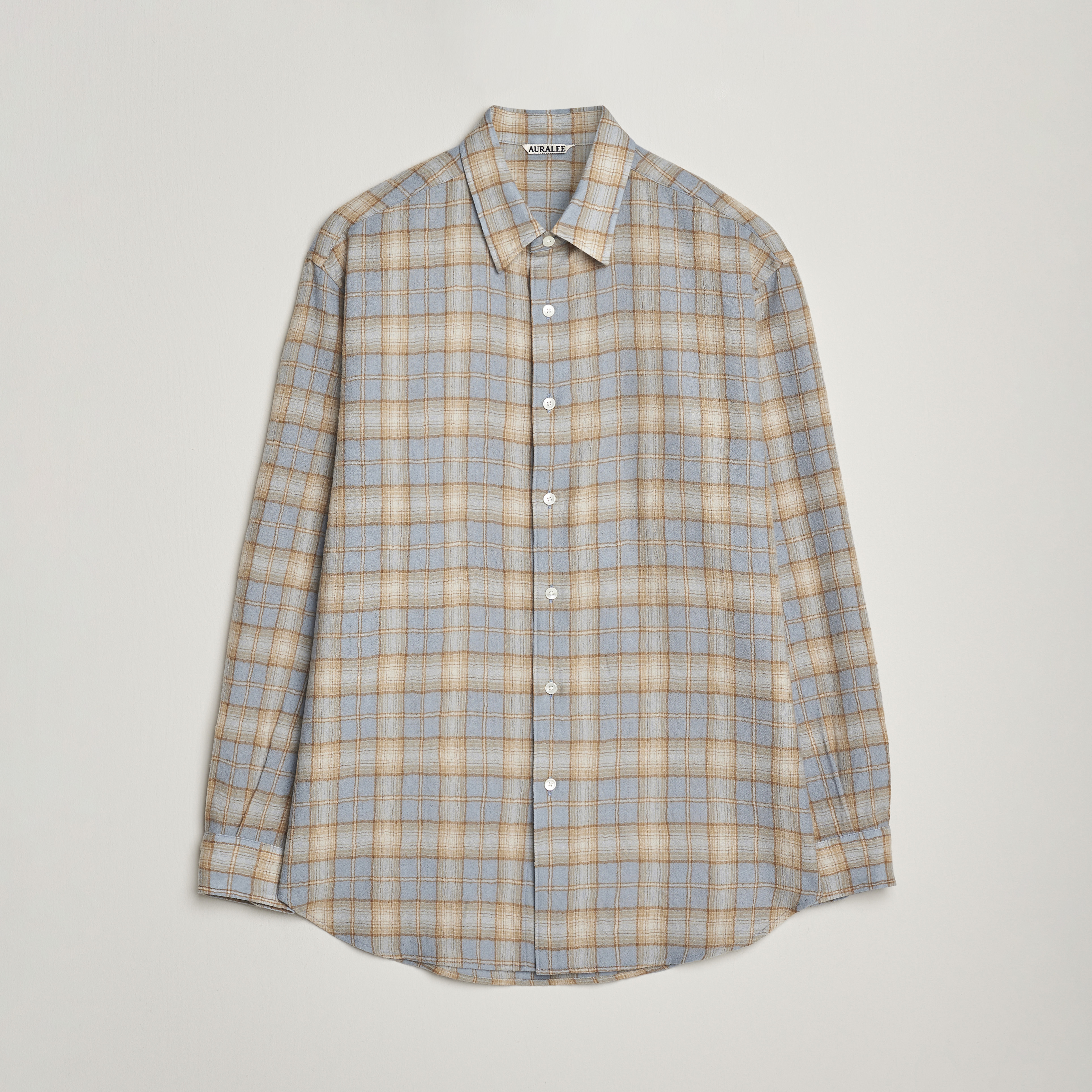 Auralee Airy Wool Check Shirt Blue/Beige at CareOfCarl.com