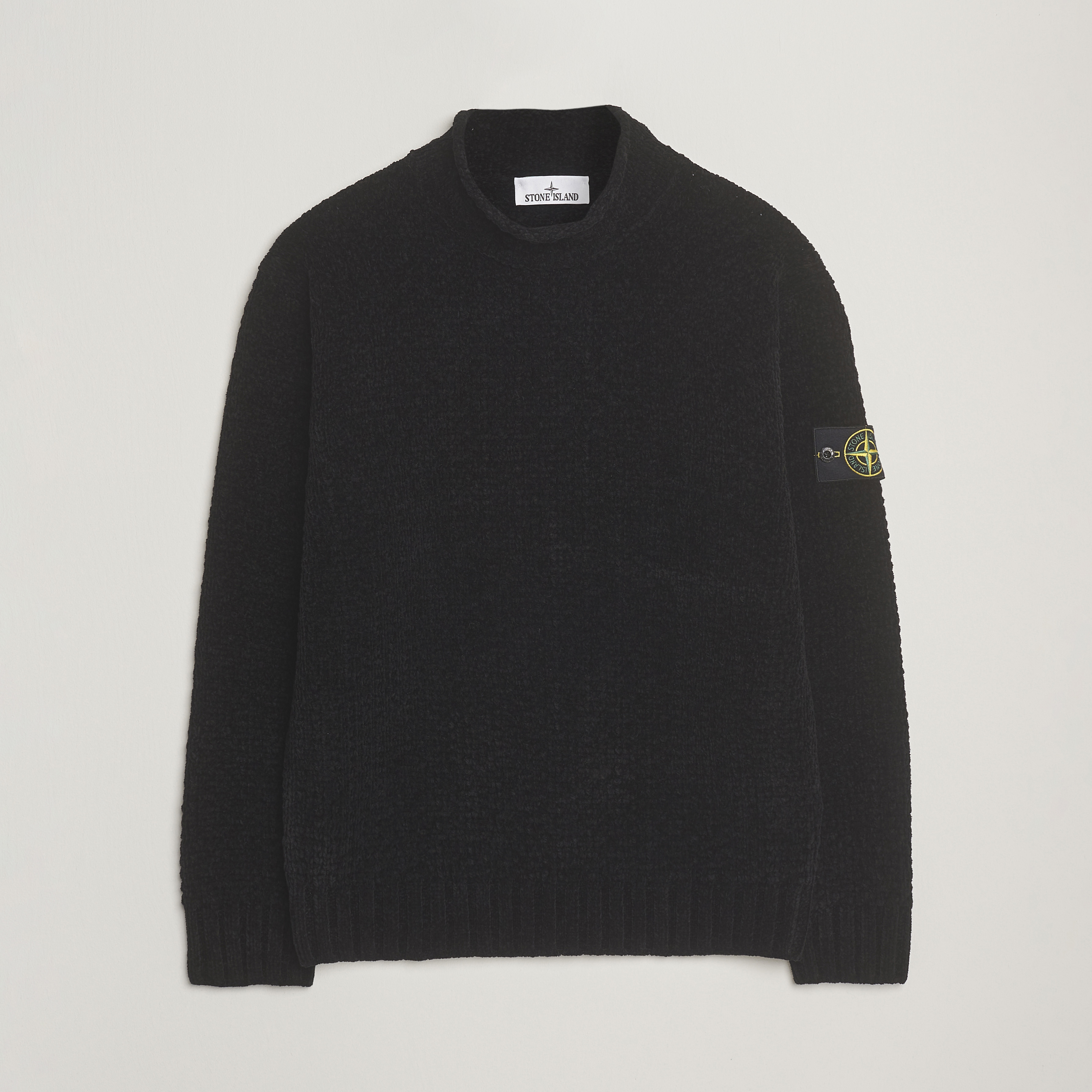 Stone Island Cotton Chenille Knitted Mock Neck Black at CareOfCarl.com