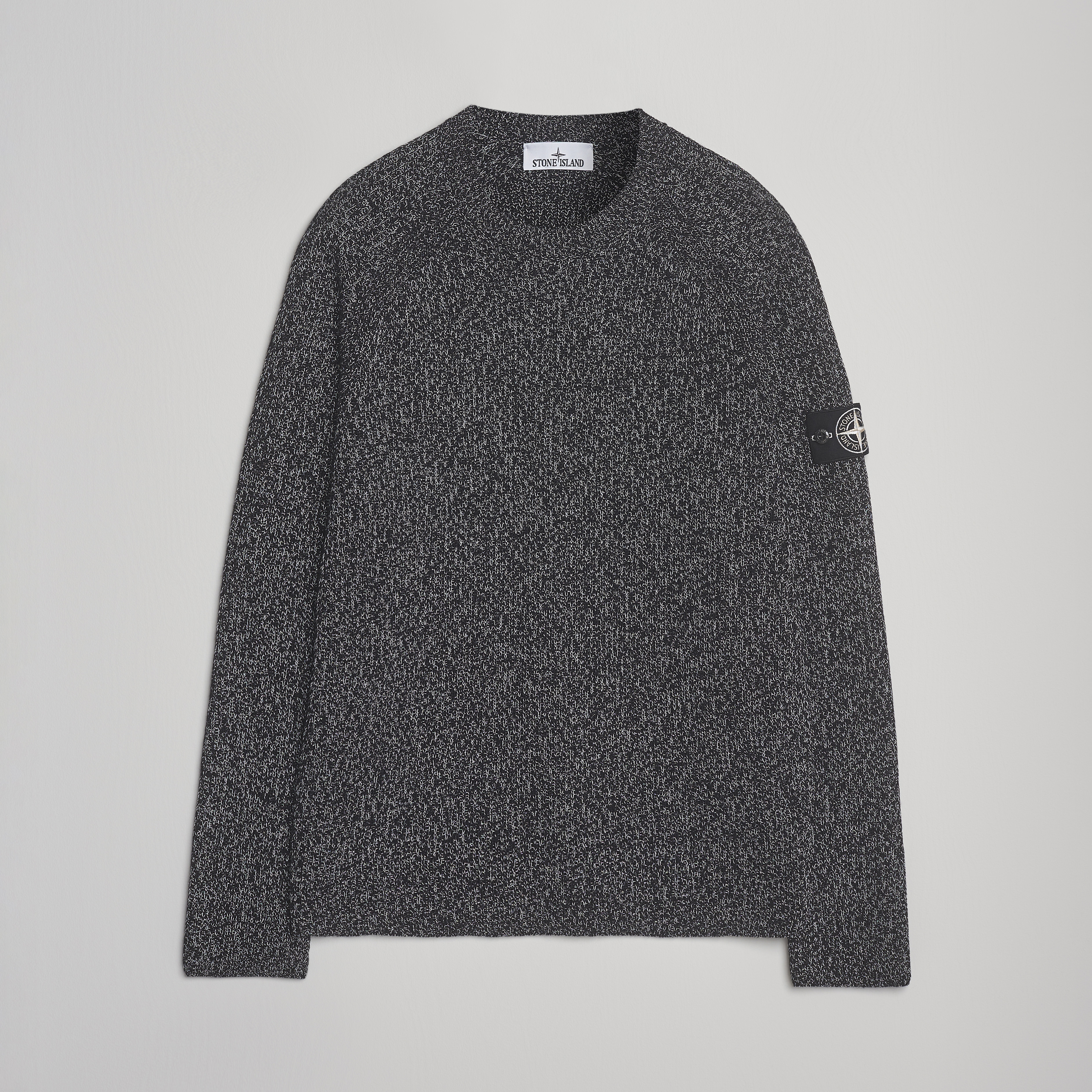 Stone Island Reflective Cotton Knit Crew Neck Black Melange at