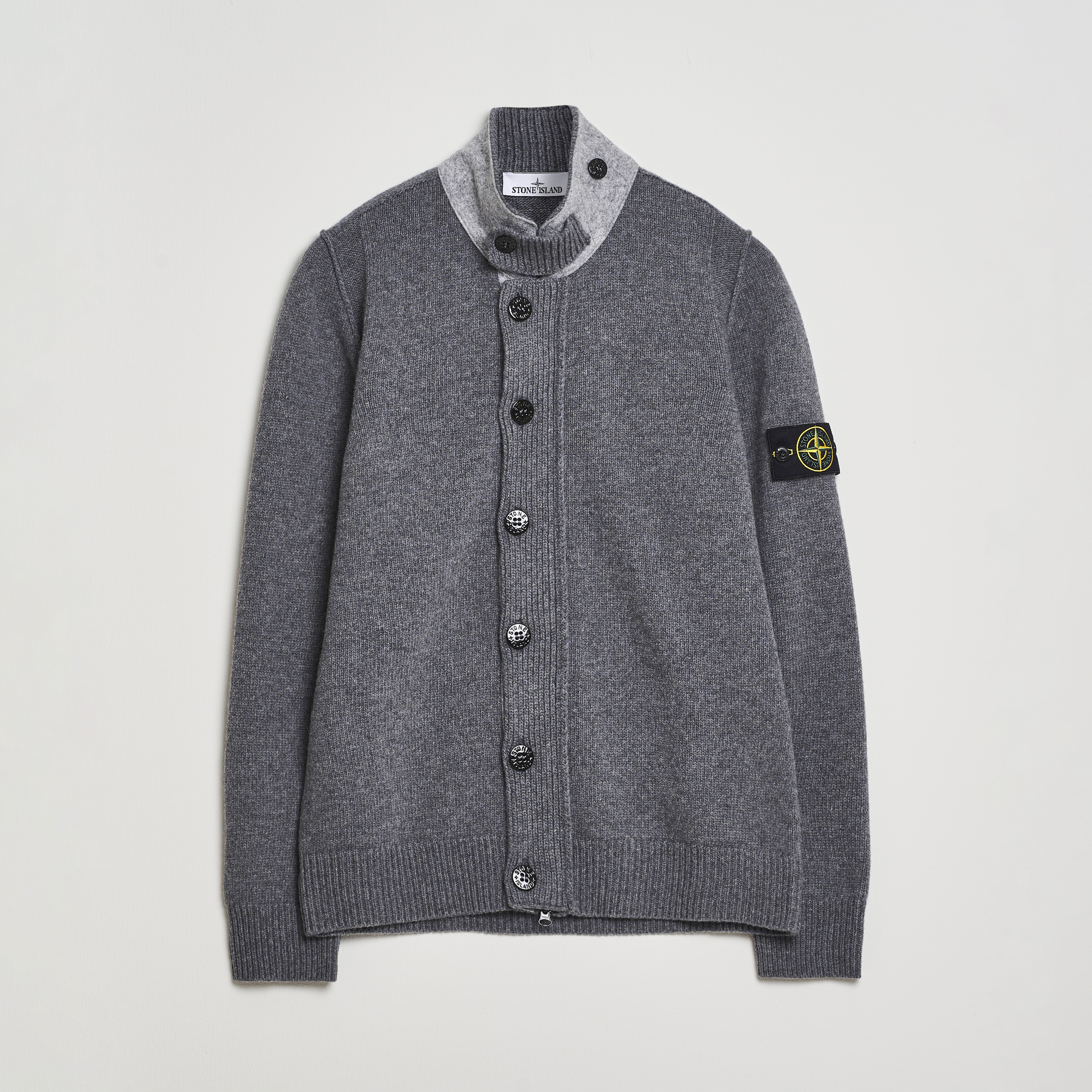 Stone Island Knitted Lambswool Zip Cardigan Cement Melange at