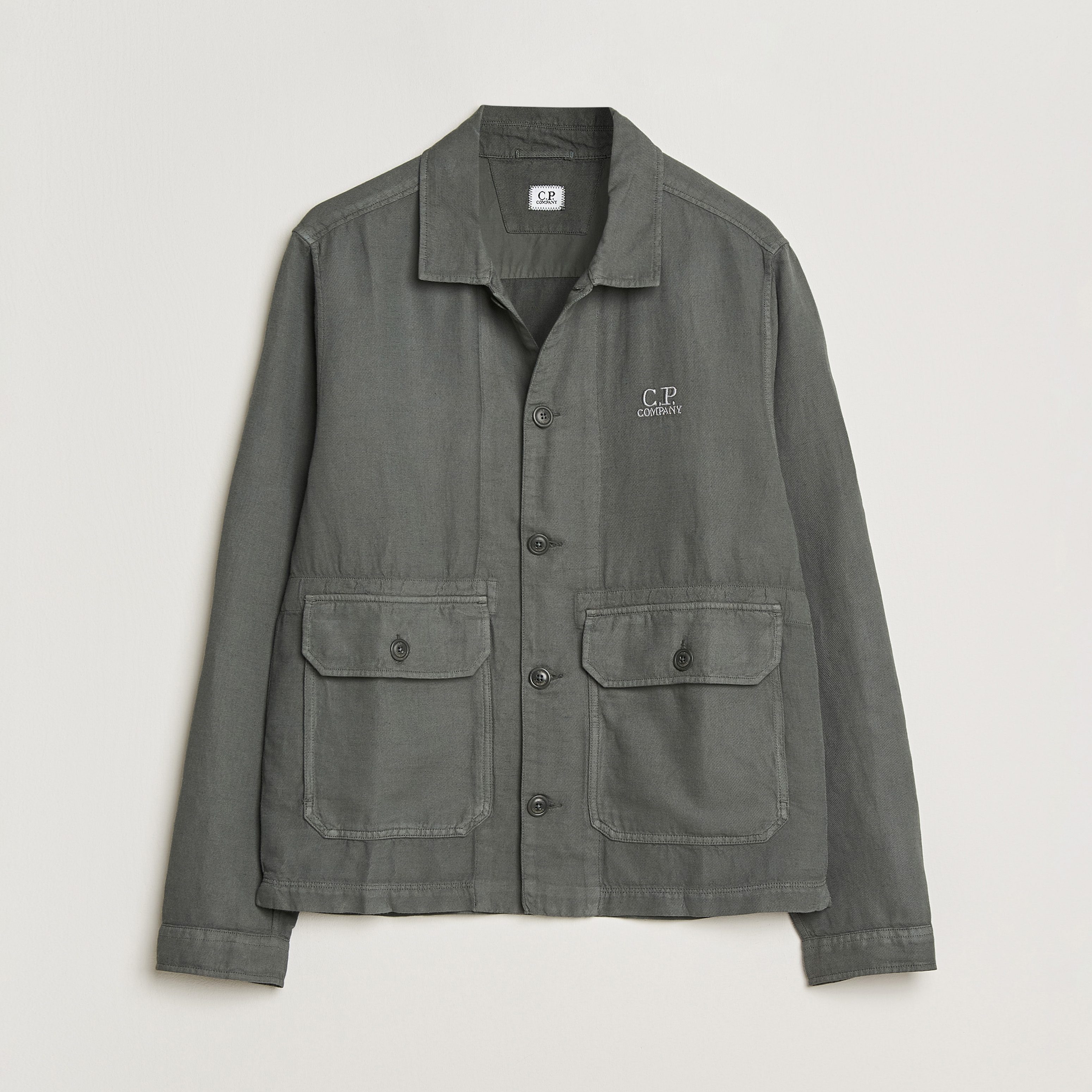 C.P. Company Broken Twill Linen/Cotton Overshirt Olive at