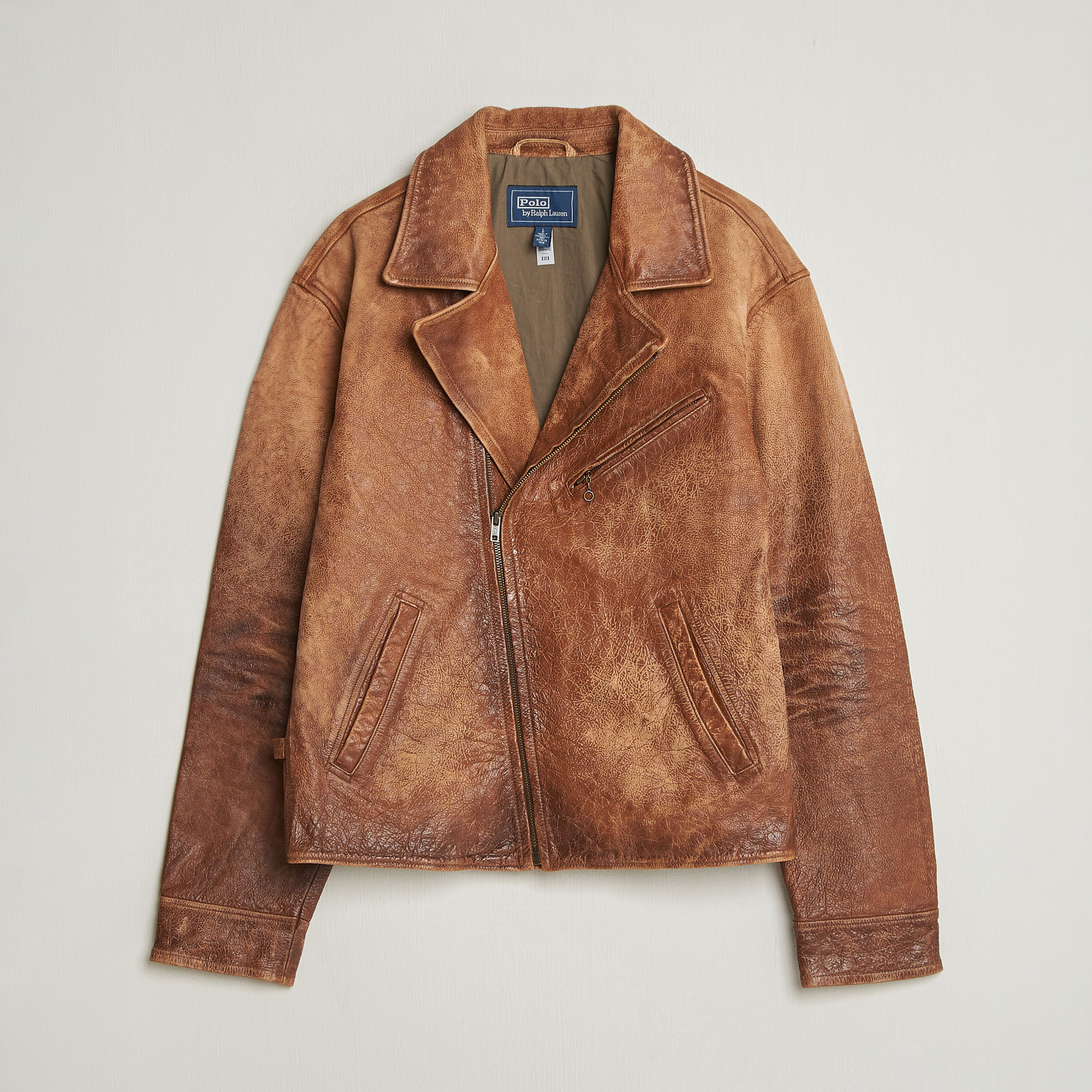 Polo Ralph Lauren Cow Leather Moto Jacket Brown at CareOfCarl.com