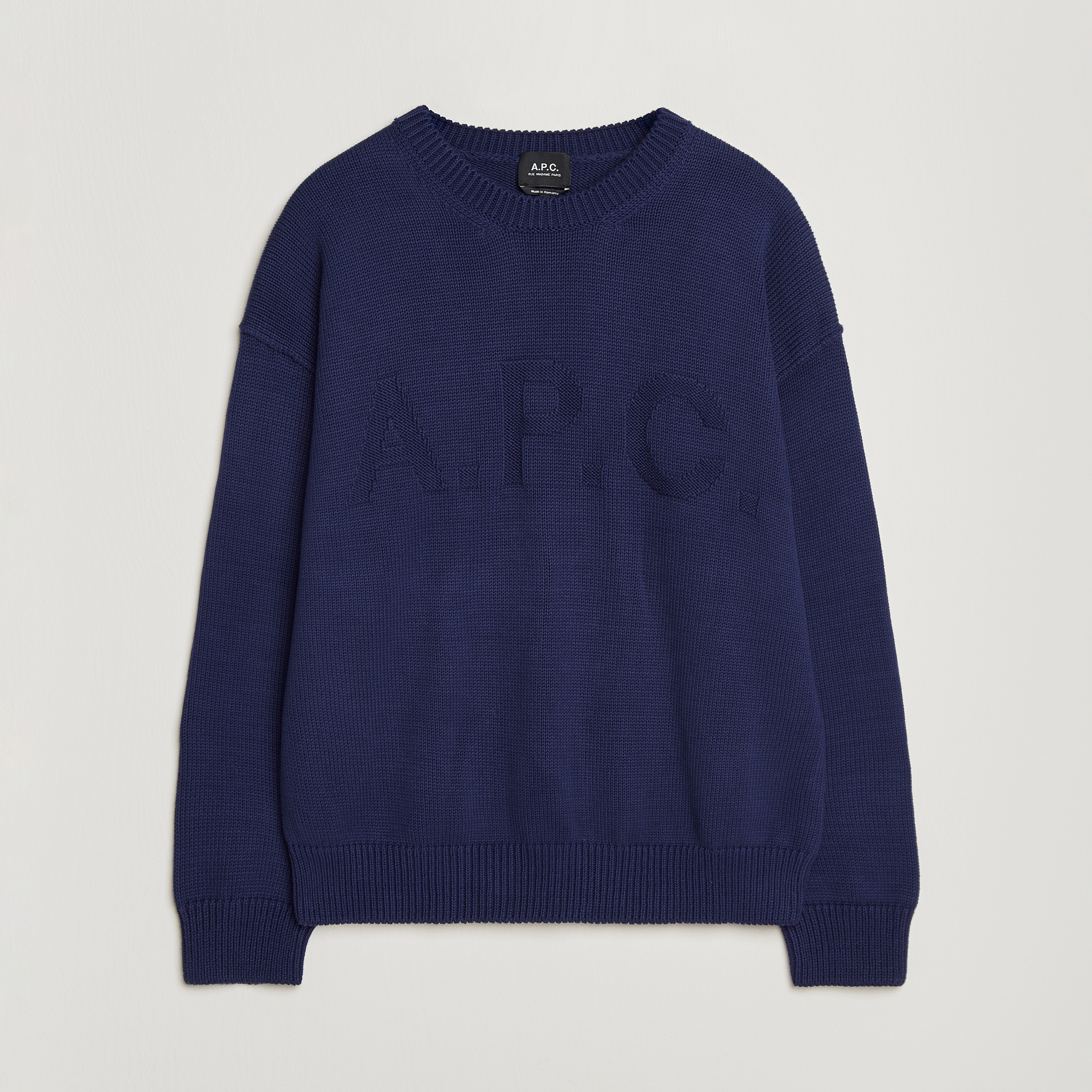 A.P.C. Leo Cotton Knitted Sweater Dark Blue at CareOfCarl.com