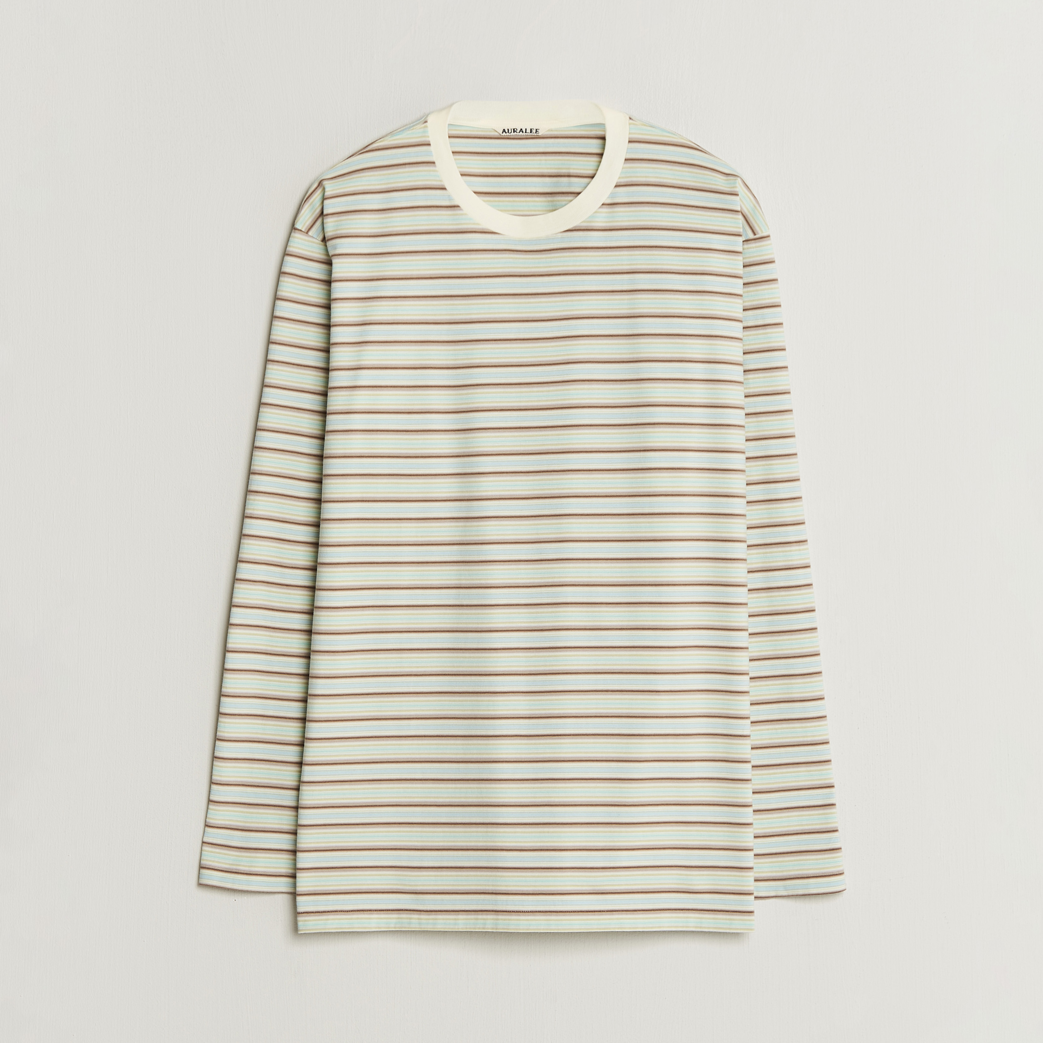 Auralee Long Sleeve Cotton T-Shirt Mint Stripe at CareOfCarl.com