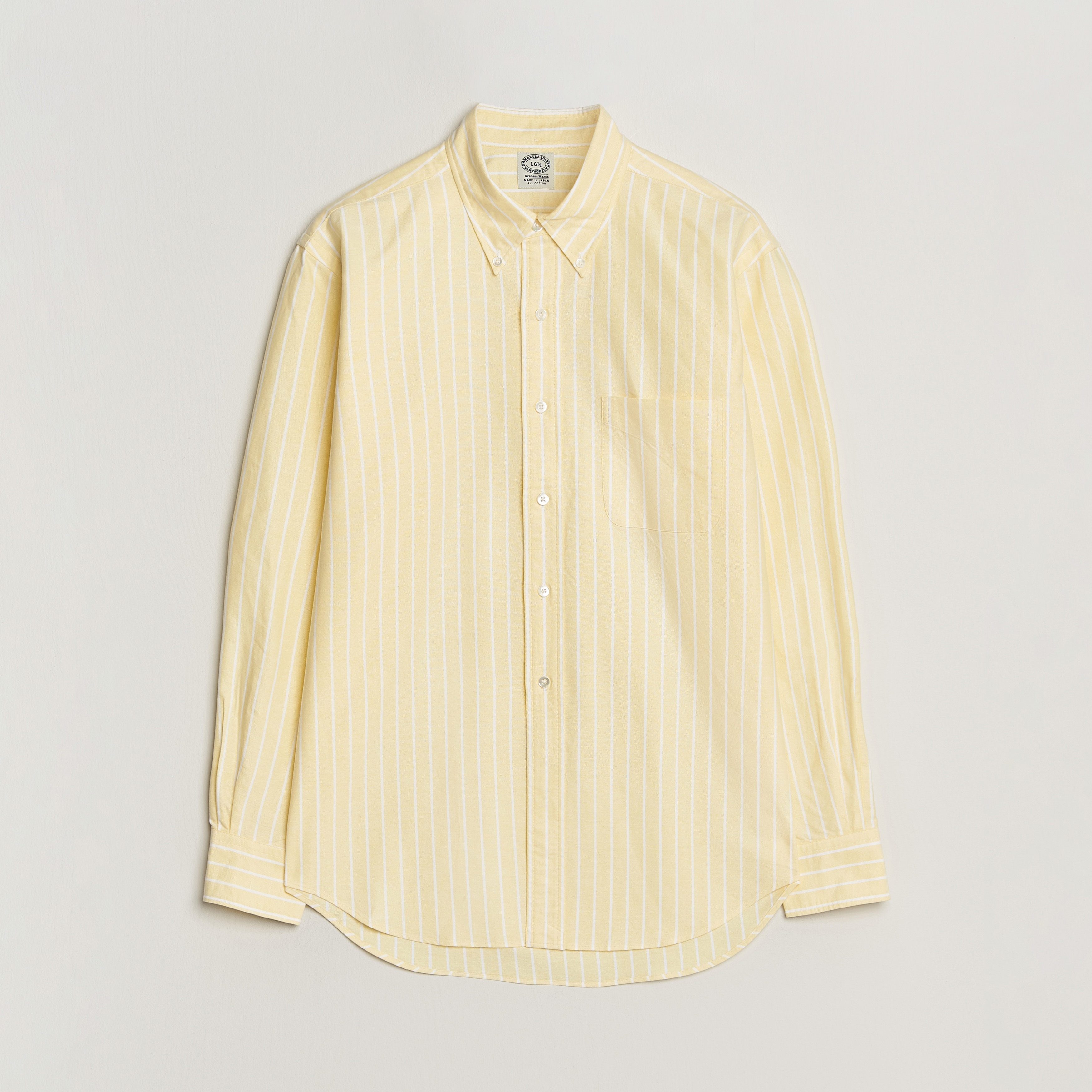 【YELLOW】B.D. Pullover Classic-fit Oxford Stripe Made-in-USA Yellow & Blue Alternating Stripe Oxford Dress Shirt - Clas