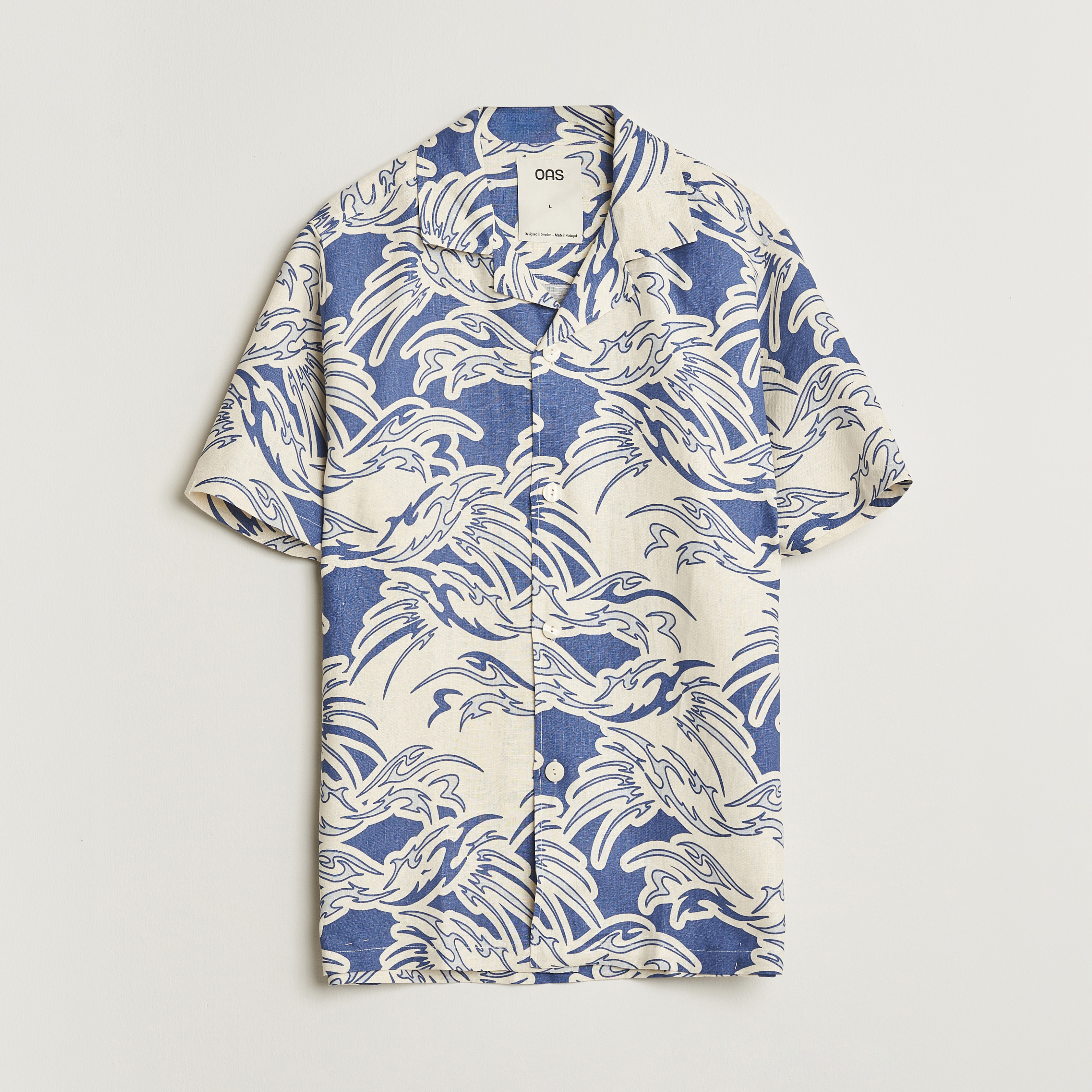 OAS Cuba Short Sleeve Printed Linen Shirt Rouge Blue at CareOfCarl.com