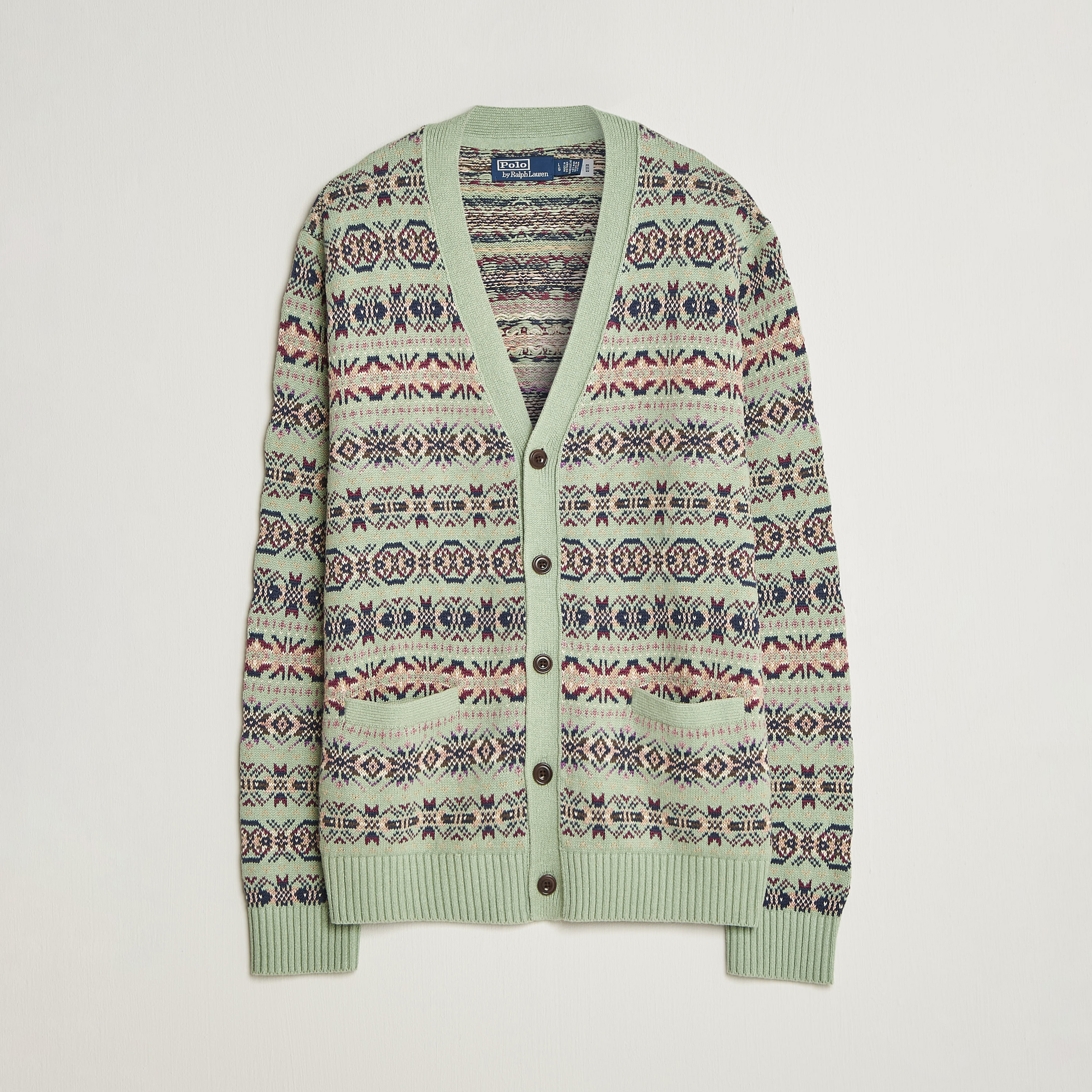 Polo Ralph Lauren Cotton/Linen Fairisle Cardigan Green Combo at