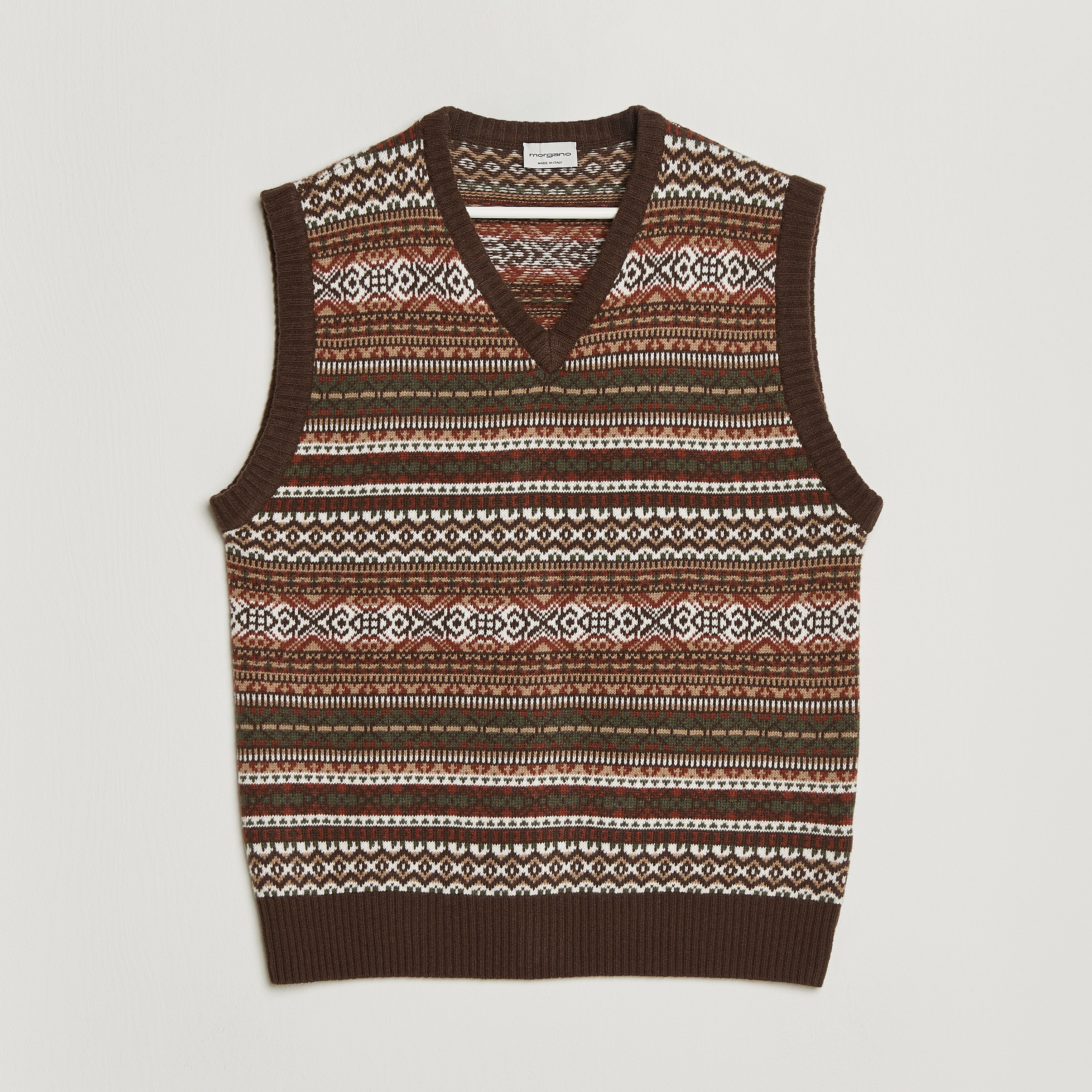 Morgano Wool/Cashmere Fair Isle Knitted Vest Brown at CareOfCarl.com