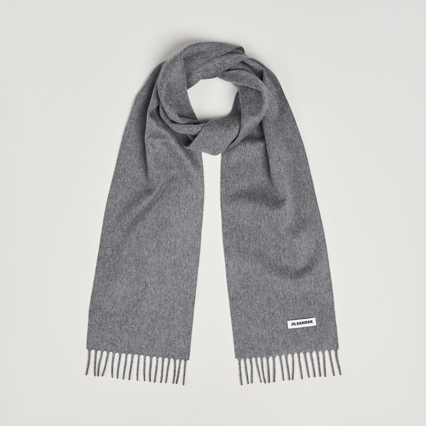 Jil Sander Plain Logo Scarf Grey Melange at CareOfCarl.com