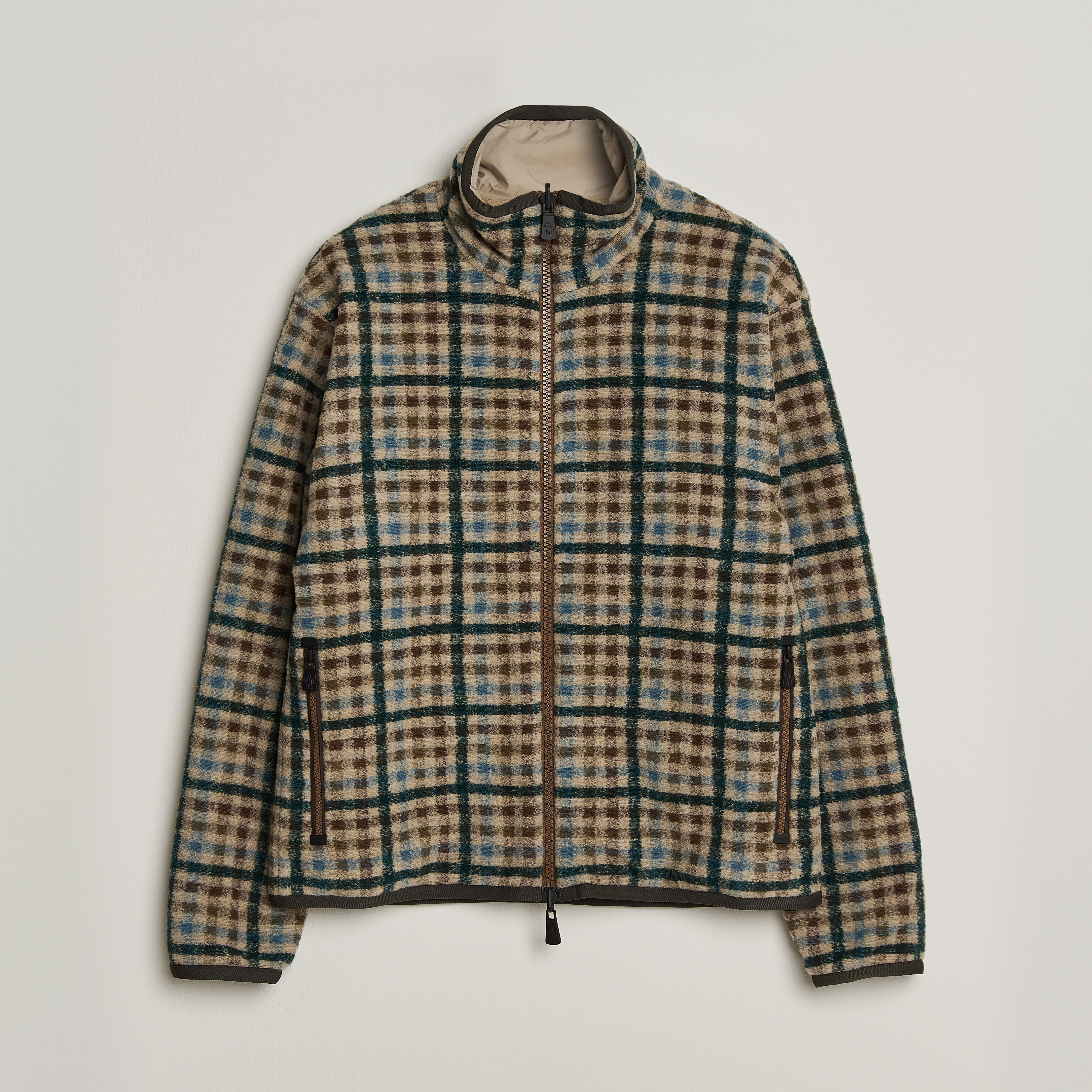 Moncler Grenoble Sherpa Zip Cardigan Beige/Green at CareOfCarl.com
