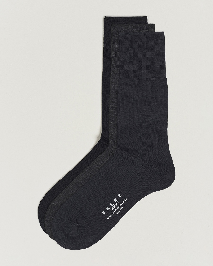 Falke 3-Pack Airport Socks Dark Navy/Black/Anthracite – Black