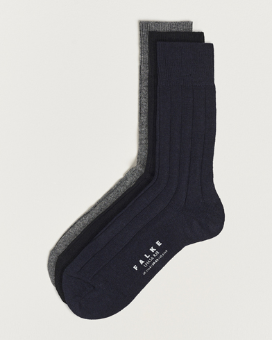 Men | Wardrobe Basics | Falke | 3-Pack Lhasa Cashmere Socks Black/Dark Navy/Light Grey