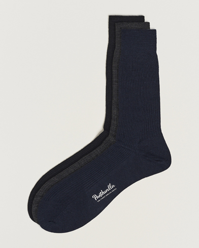 Men | Socks | Pantherella | 3-Pack Naish Merino/Nylon Sock Navy/Black/Charcoal