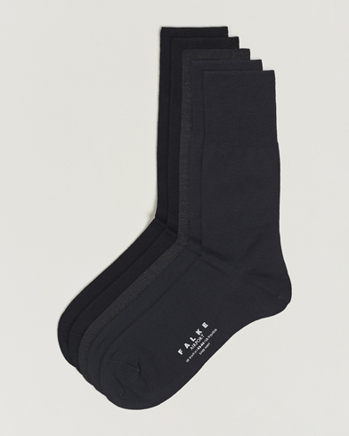 Men | Wardrobe Basics | Falke | 5-Pack Airport Socks Black/Dark Navy/Anthracite Melange