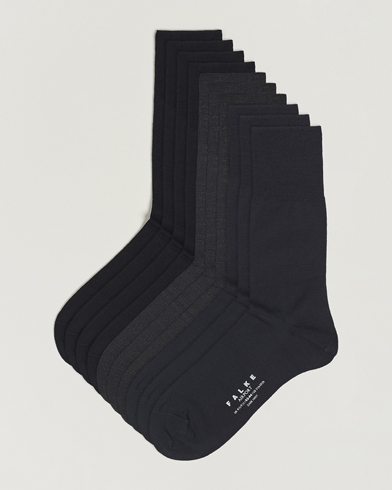 Men | Basics | Falke | 10-Pack Airport Socks Black/Dark Navy/Anthracite Melange