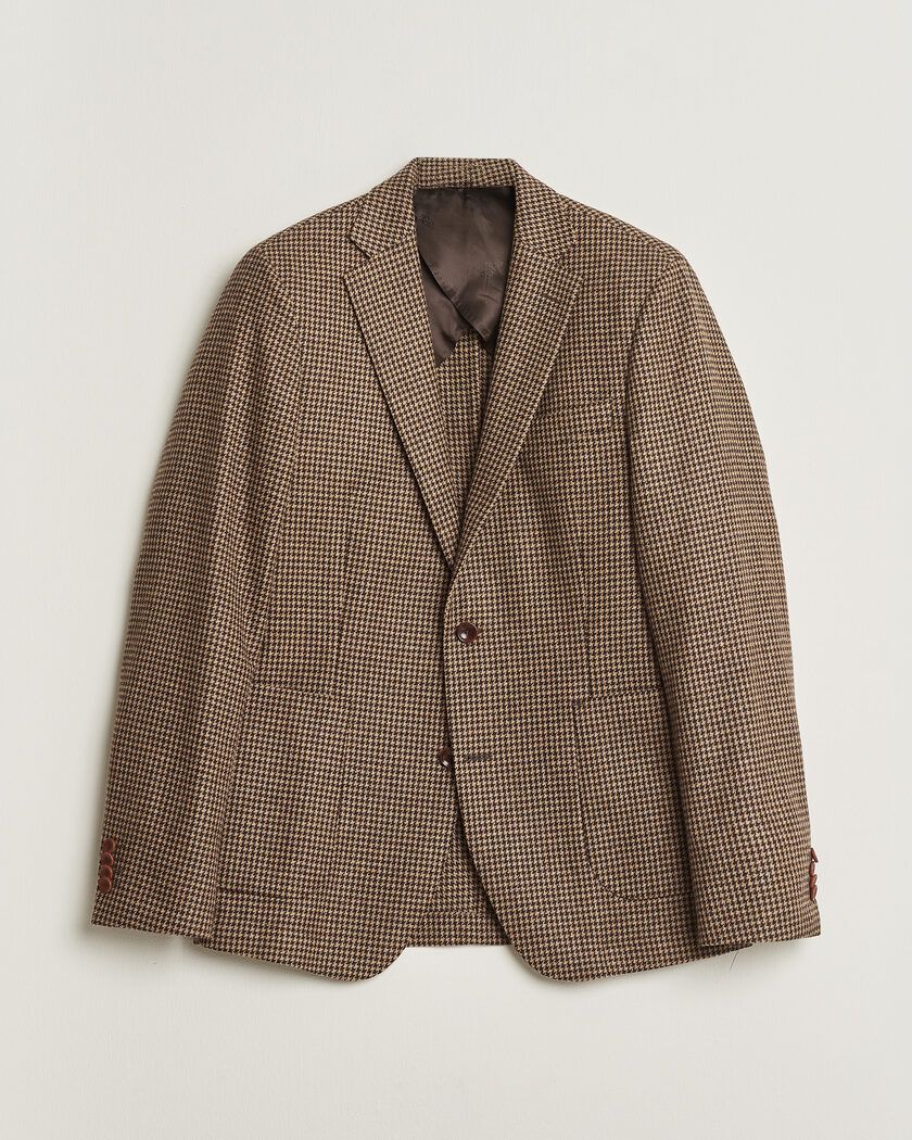 Pre-owned Oscar Jacobson Einar Houndstooth Wool Blazer Brown 50 – Brown