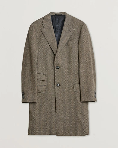 Pre-owned Corneliani Cashmere Blend Herringbone Coat Brown 46 – Brown