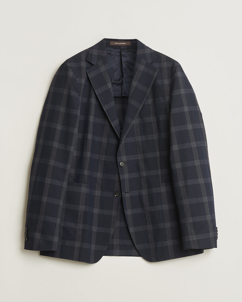 Pre-owned Oscar Jacobson Epic Checked Wool Blazer Blue 52 – Blue
