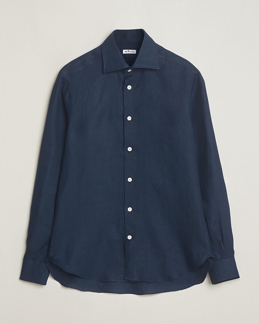 Pre-owned Kiton Linen Sport Shirt Navy 38 - S – Blue