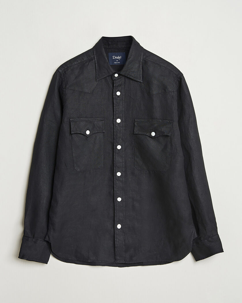 Pre-owned Drake's Linen Twill Western Shirt Black L – Black