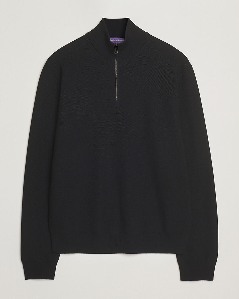 Pre-owned Ralph Lauren Purple Label Wool Pique Half Zip Polo Black L – Black