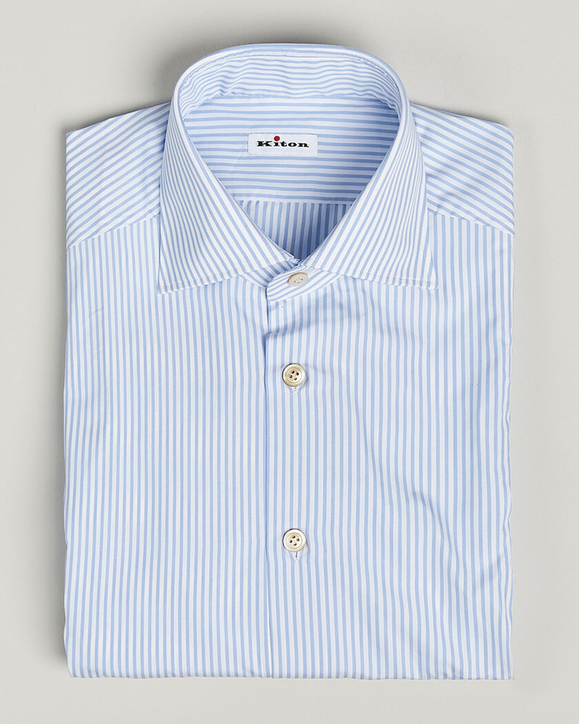 Pre-owned Kiton Cotton Dress Shirt Light Blue Stripe 38 - S – Blue