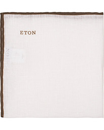  Linen Hand Rolled Edge Pocket Square  White/Brown