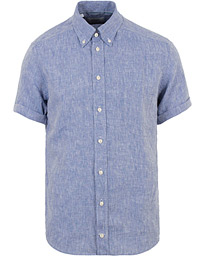  Slim Fit Linen Short Sleeve Shirt Light Blue